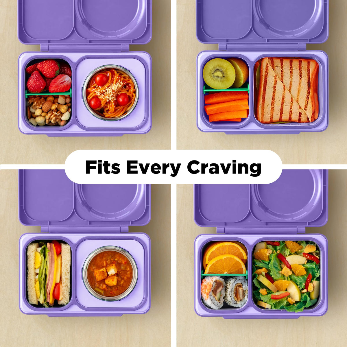 OmieBox UP bento Box for Kids | Insulated Lunch Box | Leak Proof Insulated Food jar | Cooler ice Pack | 2 Compartments (Galaxy Purple), 12 Ounces