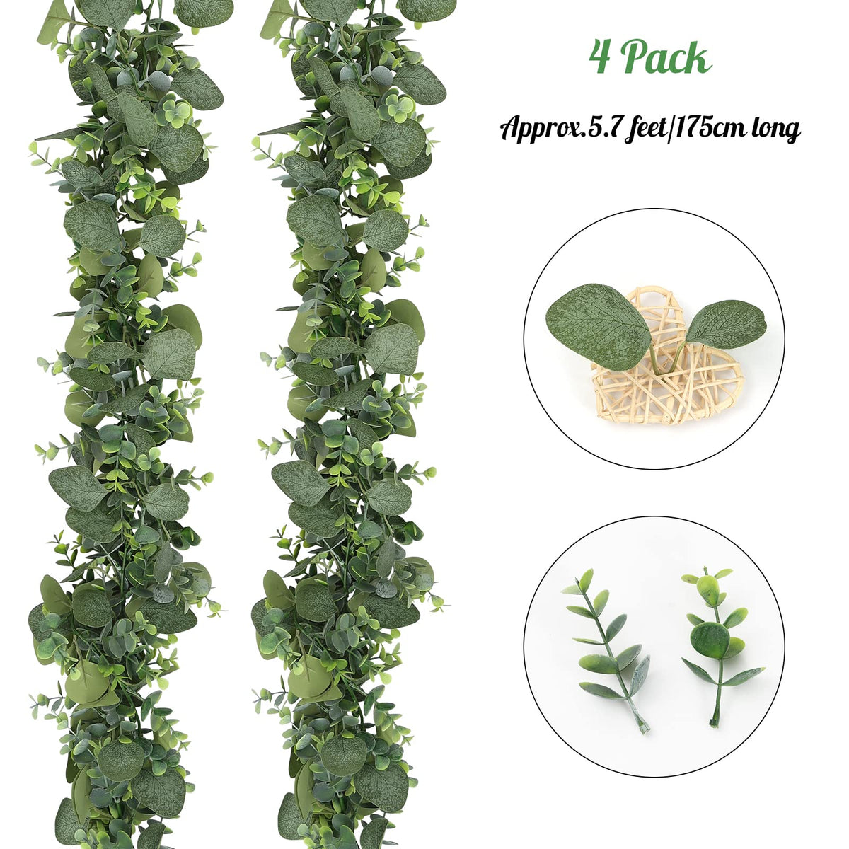 SOMYTING Eucalyptus Garlands, 4 Pack 5.7ft Long Artificial Mixed Eucalyptus Leaves Vine Greenery Garland Hanging Plants for Farmhouse Table Centerpiece Mantel Wedding Arch Backdrop Decor (4pcs)