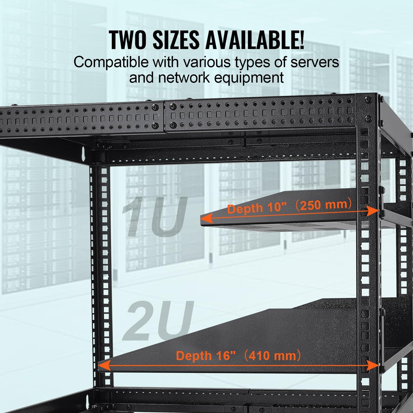 VEVOR 2U Server Rack Shelf, Universal Vented Rack Mount Cantilever Tray for 19 inch Network Equipment Rack & Cabinet, 16" Deep Rack Mount Shelf, Weight Capacity 50 lbs Wall Mount Rack Shelf