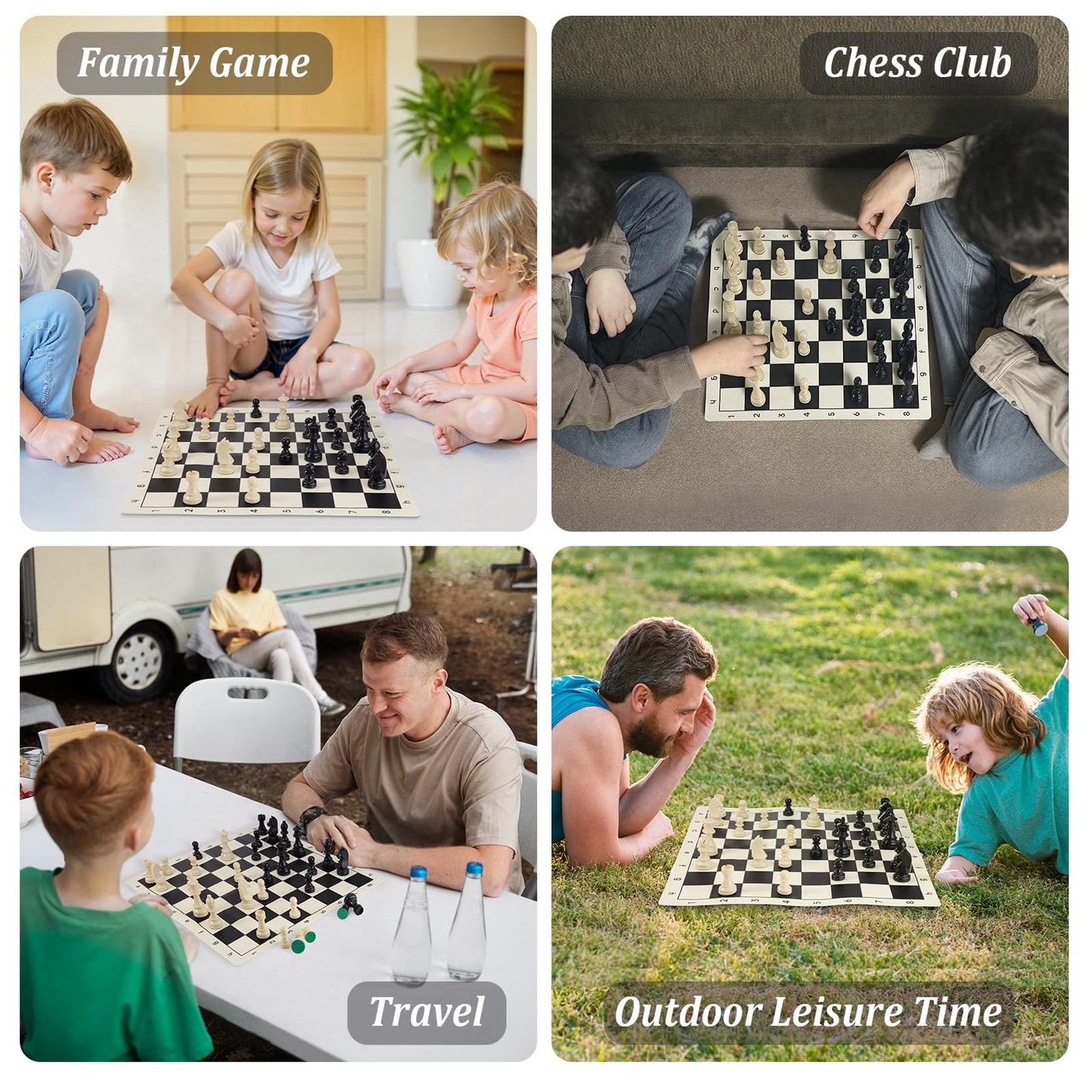 Chess - 20" Silicone Chess Board Set, 3.86" King Height Weighted Pieces with 2 Extra Queens, Foldable Chessboard Portable Travel Tournament Chess with Carrying Storage Bag