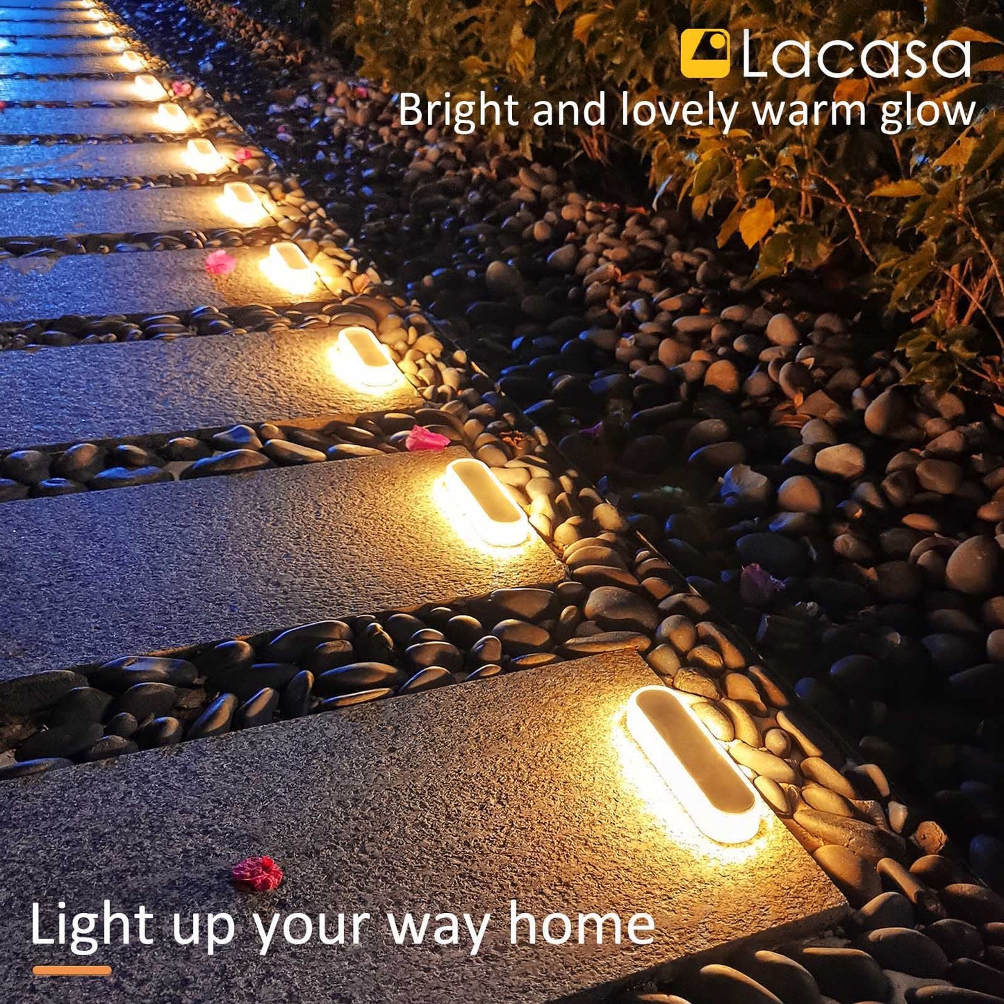 Lacasa 4 Pack Solar Deck Lights, Warm White 2700K 40LM LED Dock Lights, Outdoor Solar Powered Step Lights, Waterproof for Garden Stairs Ground Driveway Pathway Lighting