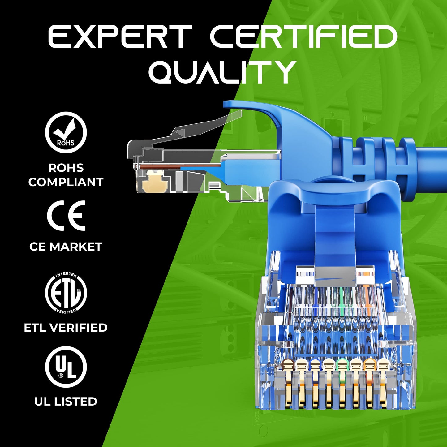 GearIT 10-Pack Cat6 Patch Cable 15 Feet Cat 6 Ethernet Cable Snagless Flexible Soft Tab - Preimum Series - Blue
