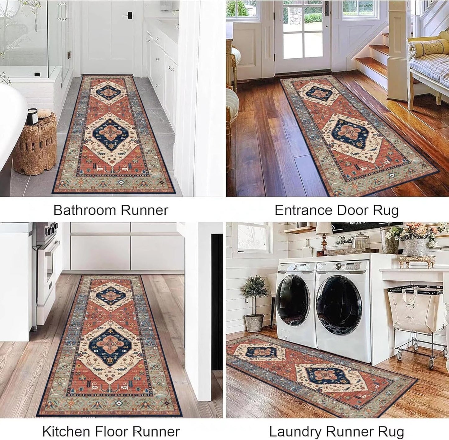 Grosrues Hallway Runner Rug 2'x10' - Washable Non-Slip Entryway Rug, Water Absorbent Indoor Carpet Mat for Kitchen, Laundry, Bedroom & Entrance Areas