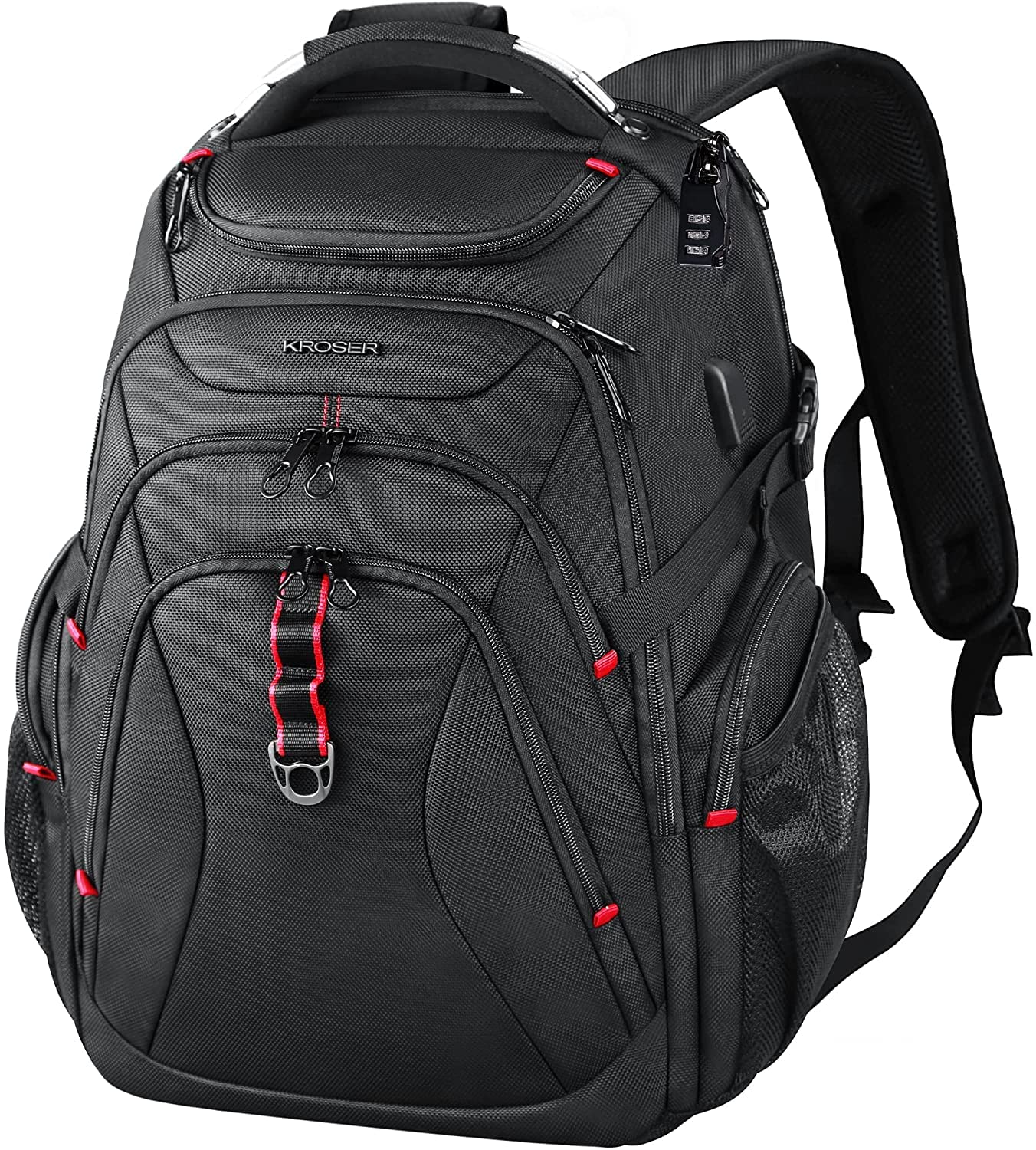 KROSER Travel Laptop Backpack 17.3 Inch XL Heavy Duty Computer Backpack with Hard Shell Saferoom RFID Pockets Water-Repellent Business College Daypack Stylish School Laptop Bag for Men/Women-Black