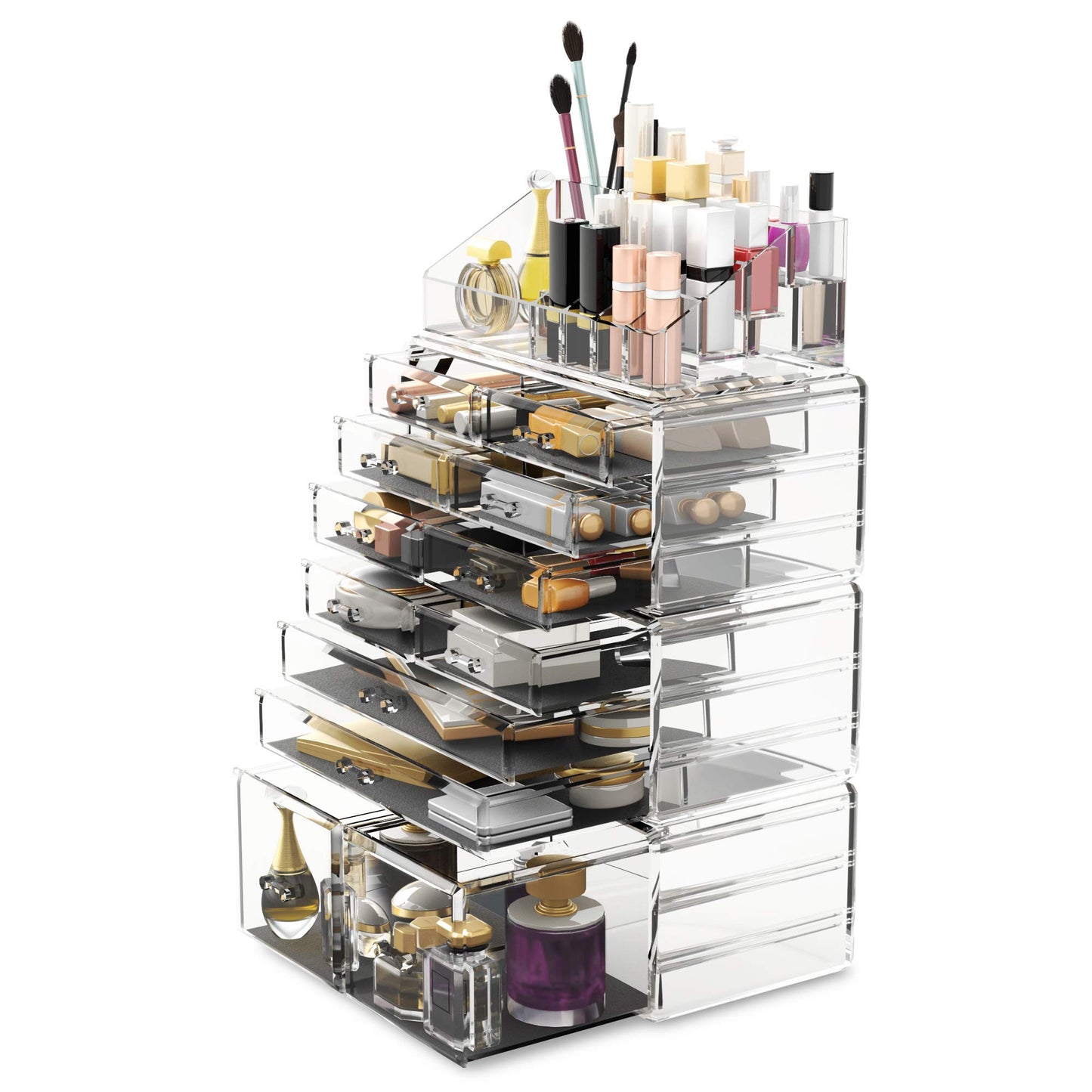 Readaeer Makeup Cosmetic Organizer Storage Drawers Display Boxes Case 12 Drawers （Clear）