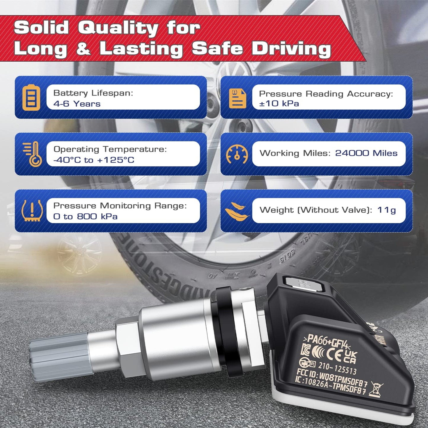 Autel TPMS MX Sensor 315Mhz/ 433Mhz 2in1 Tire Sensor, OE Level Press-Release Universal TPMS Sensors 100% Cloneable by TPMS Tool TS408 TS501 PRO TS508 TS508WF MS906TS MS906 PRO-TS (1PCS Metal Stem)