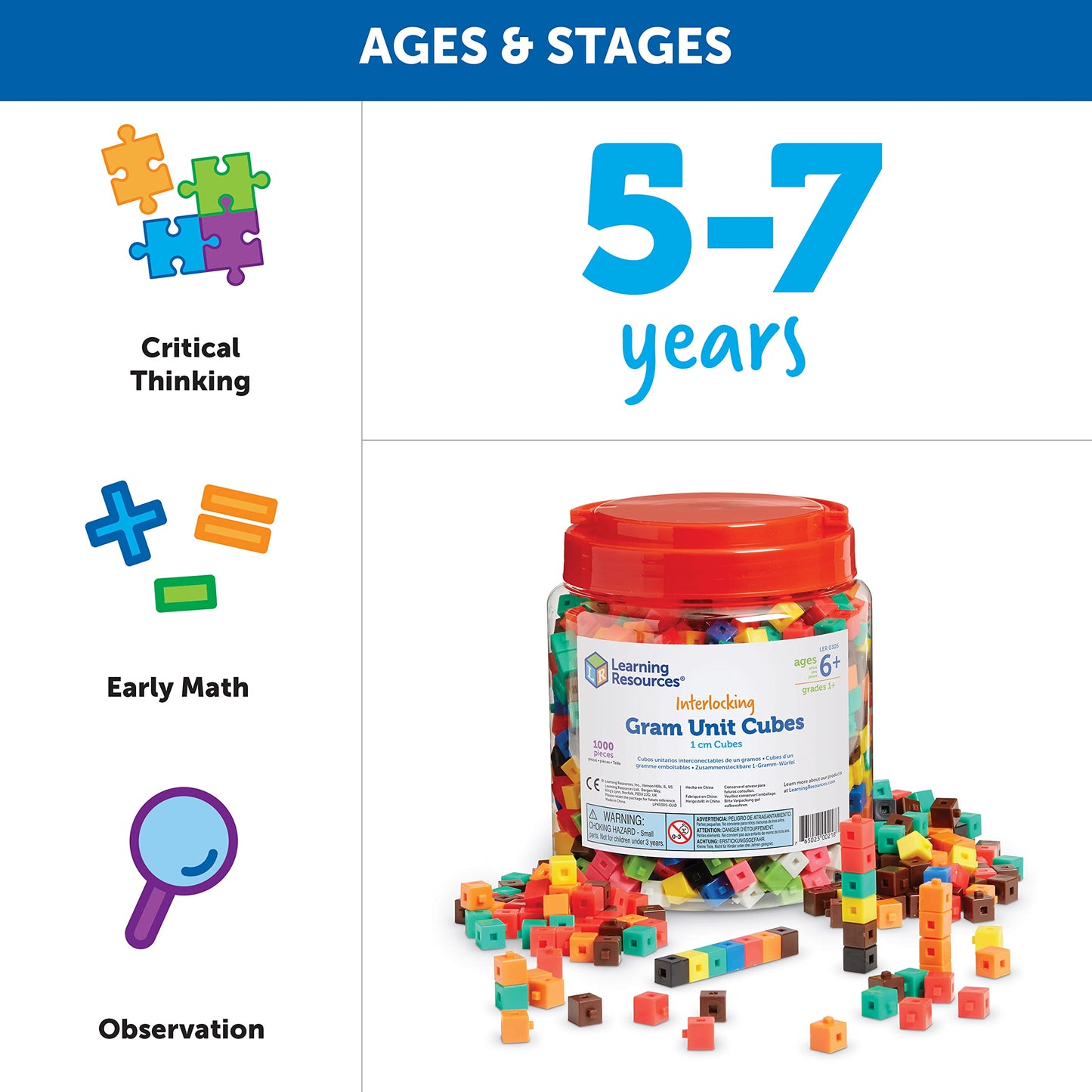 Learning Resources LER0305 Interlocking Gram Unit Cubes