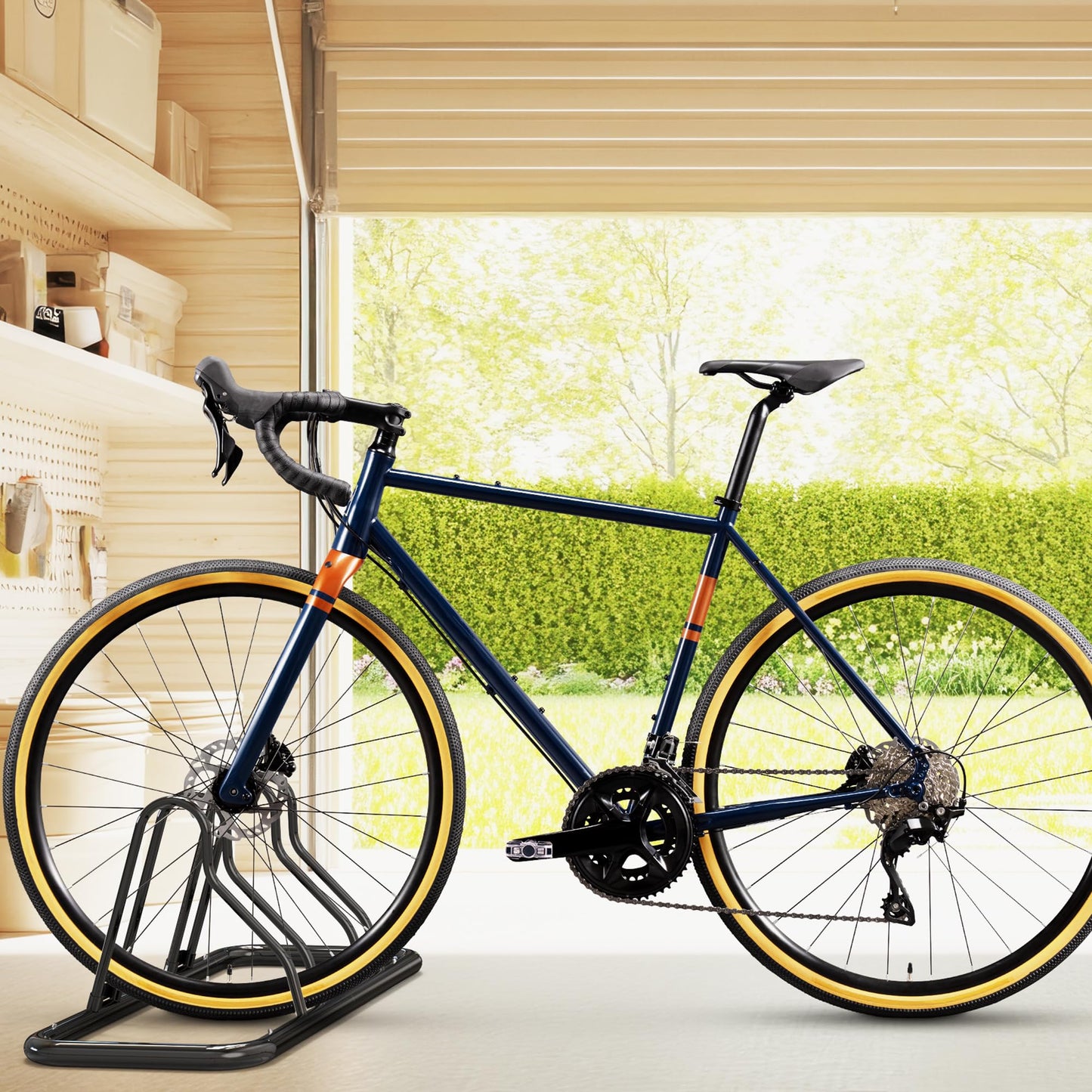 Simple Houseware 2-Bike Floor Storage Rack - Adjustable Bicycle Parking Stand & Garage Organizer for Road and Kids Bikes, Black