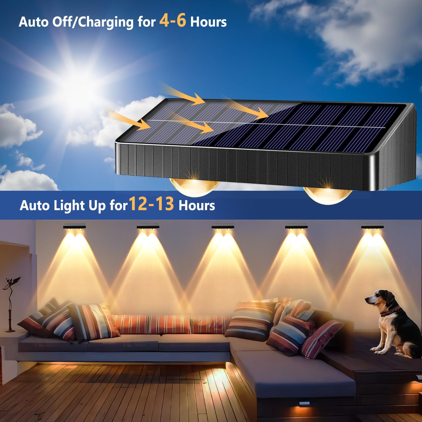 Brizled Solar Fence Lights, 8 Pack 3 Colors 6 Modes 250ml Fence Solar Lights Outdoor, IP65 Waterproof Outdoor Wall Light Landscape Lighting for Outside Backyard Yard Garden Patio Stair Railing Wall