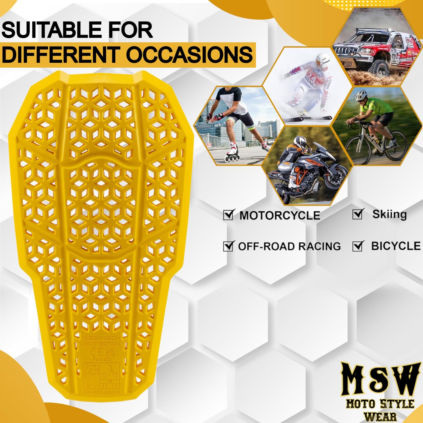 MOTOSTYLEWEAR – CE 2 Approve Back Protective Pad, Level 2 Approved Back Protector, Back Armor Motorcycle Jacket Replacement Pad for Men & Women.