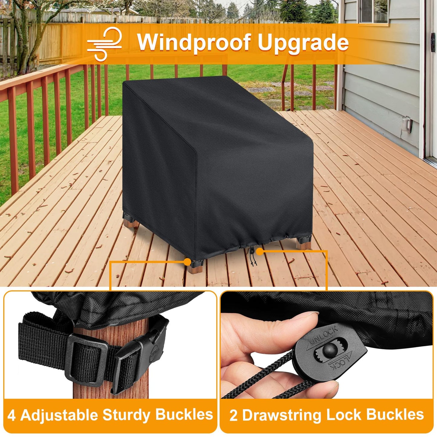 Kipiea 600D Patio Chair Covers Waterproof Winter 2 Pack - Heavy Duty Lawn Outdoor Furniture Chair Covers with Anti UV and No Tears, No Fading (33"W x 35"D x 31"H）