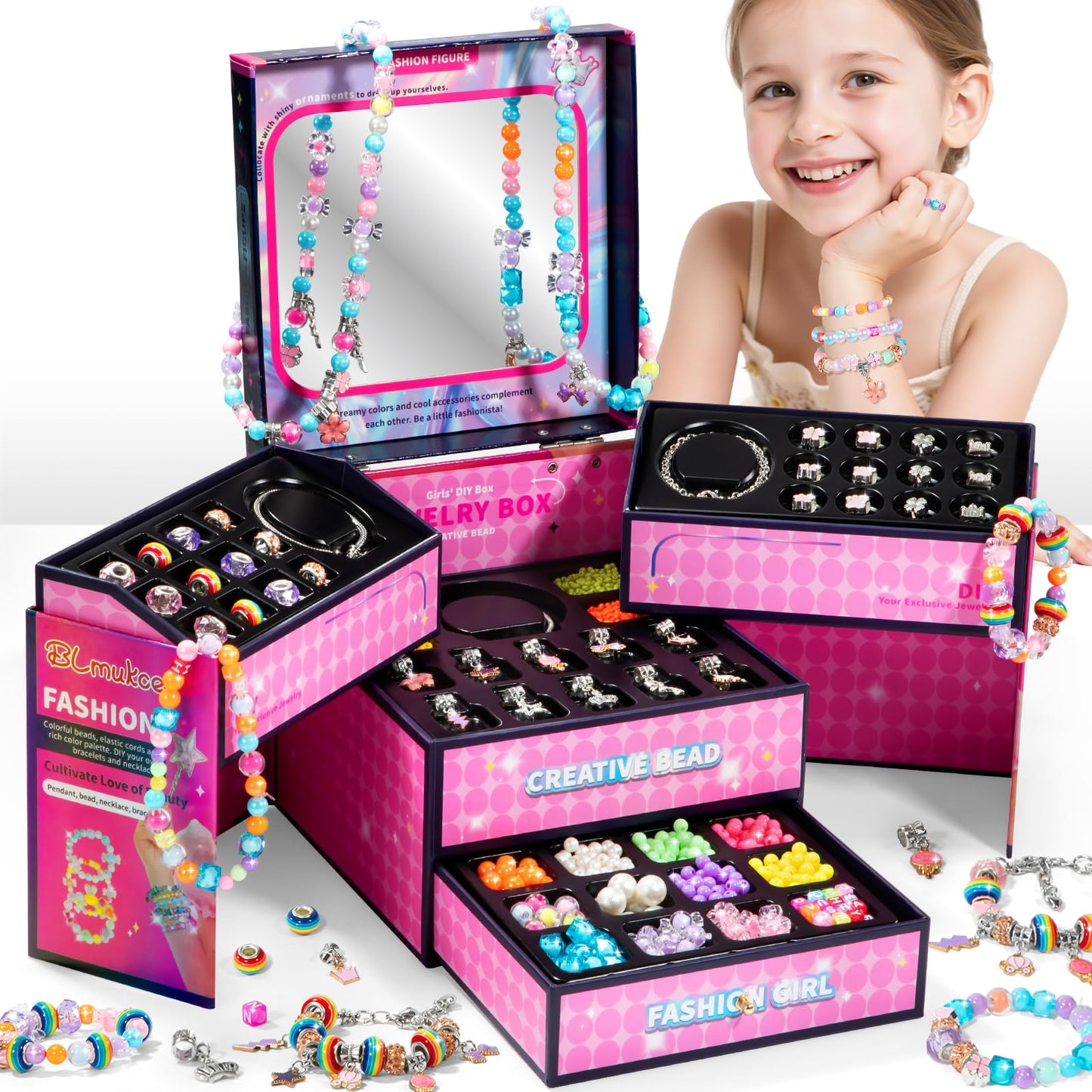 BLmukce Charm Bracelet Making Kit for Girls Ages 8-12, DIY Jewelry Making Kit & Art Craft Set with Beads, Charms & Necklace Supplies Birthday Party Christmas Ideas for Kids 4-6 7 8-12 Years Old girl Adult