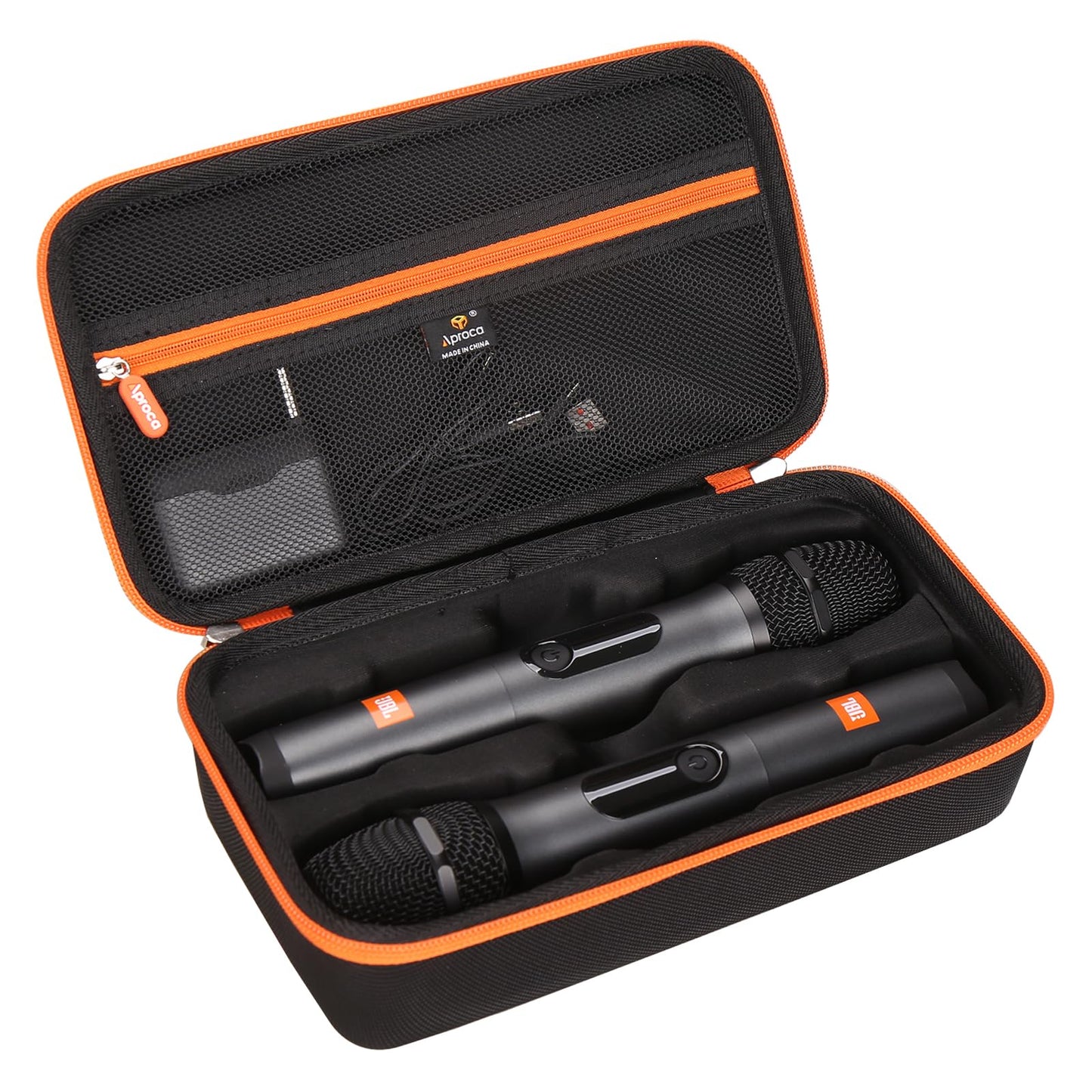 Aproca Two Microphone Case Compatible with JBL Wireless Two Microphone System, Portable Handheld Dual Mic Bag for Receivers, Adapters, AA Batteries-Black