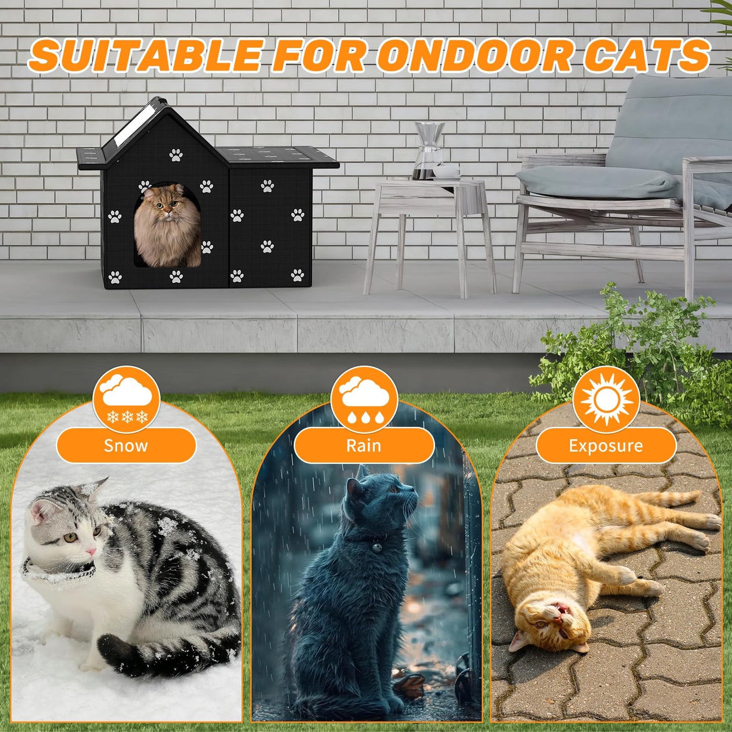 Outdoor Cat House Weatherproof, Large Feral Cat House for Winter, Collapsible Outdoor Cats Shelter in Winter with Door and Soft Mat, Easy to Assemble