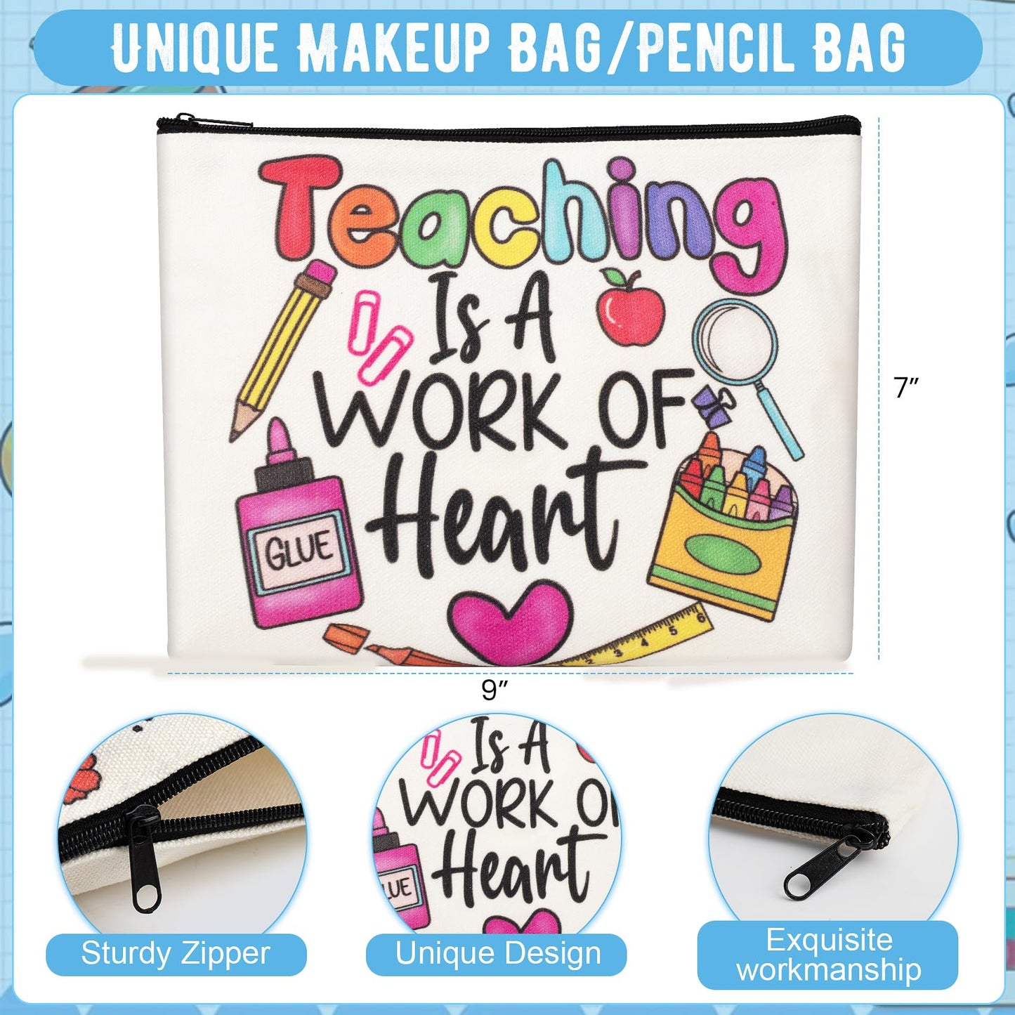 WOFIROY 16 Pieces Teacher Appreciation Gifts in Bulk 4 Set, Thank You Teacher Gifts with 4 16 Oz Glass Cup, 4 Makeup Bag, 4 Pens, 4 Greeting Cards, End of Year, Graduation, Christmas Gift for Teachers