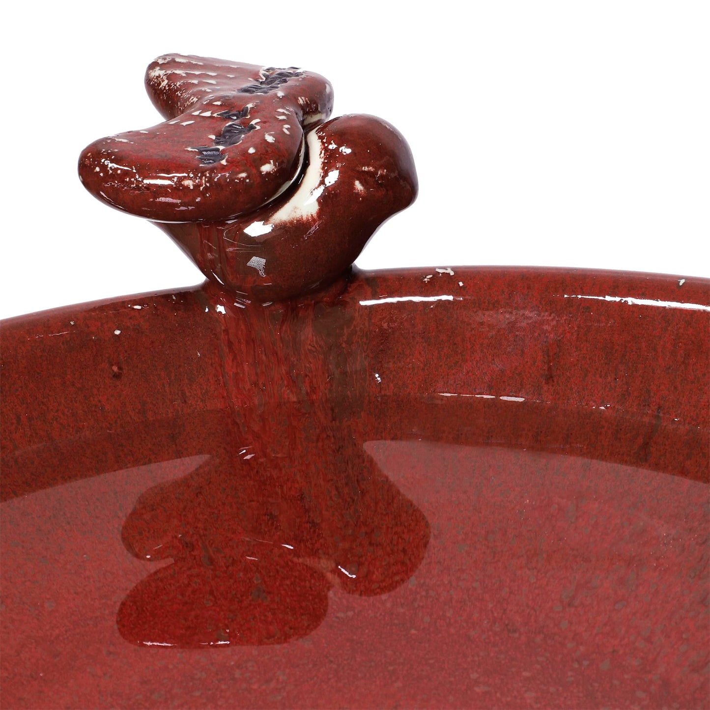 Alpine Corporation 25" Tall Outdoor Ceramic Antique Pedestal Birdbath with 2 Bird Figurines, Red