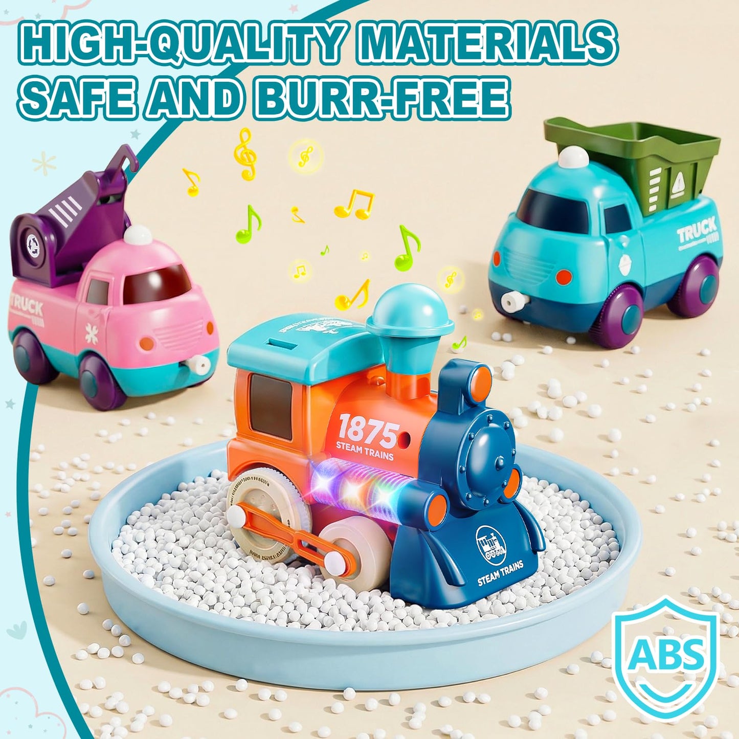 Train Set for Toddlers, Magnetic Train Toys for Toddlers 3+ Electric Train Set with Train Tracks Accessories Battery Operated, 4pcs Trucks Toy Train for Boys and Girls