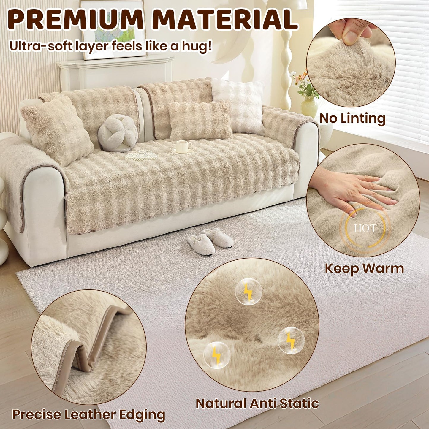 Royhom Couch Cover for Dogs, Sofa Covers 3 Seater, Pet Couch Protector for Dogs, Pet Blanket for Sofa Washable (Khaki, 35.4 x 70.9 Inch)