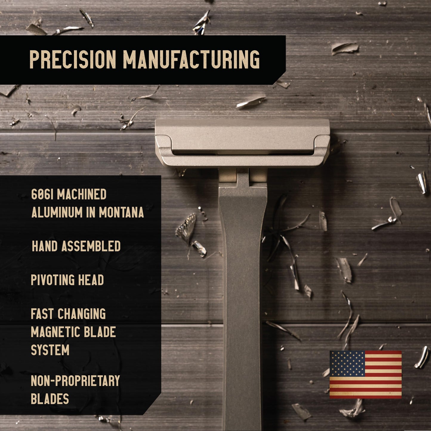 Proof Single Blade Razor for Men Pivoting Head Made in USA - CNC Machined Aluminum Easy Blade Replacement - Includes Genuine Leather Travel Case and Safety Razor Blades