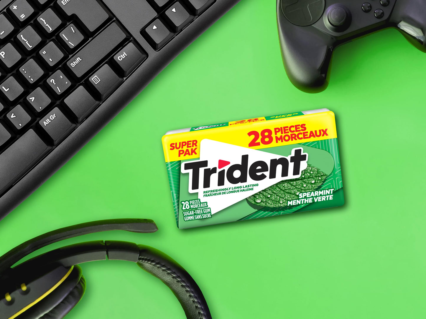 Trident, Spearmint Sugar-free Gum Mega Pack - Box of 6 Packs (168 Pieces)