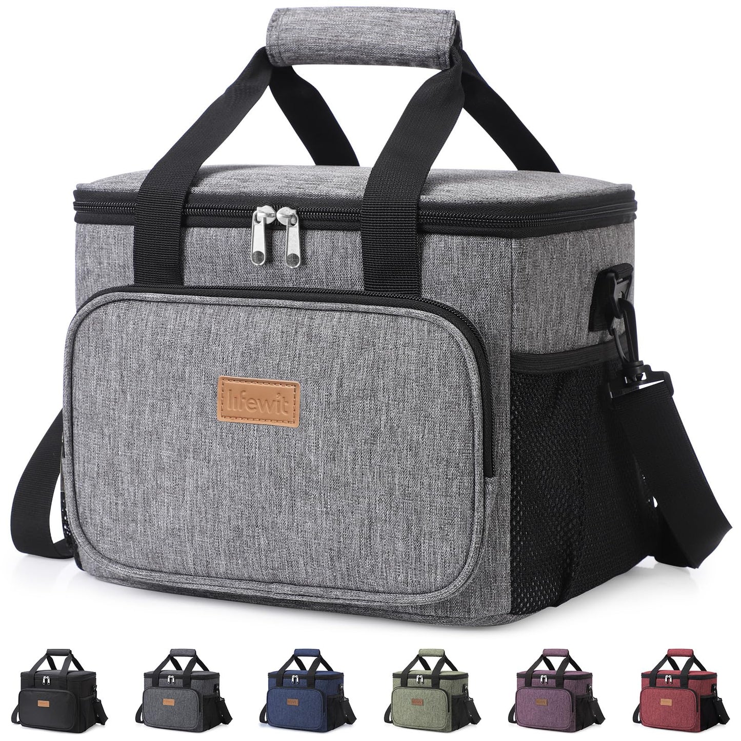 Lifewit Large Lunch Bag Insulated Lunch Box Leakproof Soft Cooler Cooling Tote for Adult Men Women, Waterproof Reusable Cooler Bags for Work Office Outdoor Picnic Camping, Grey, 24-Can (15L)