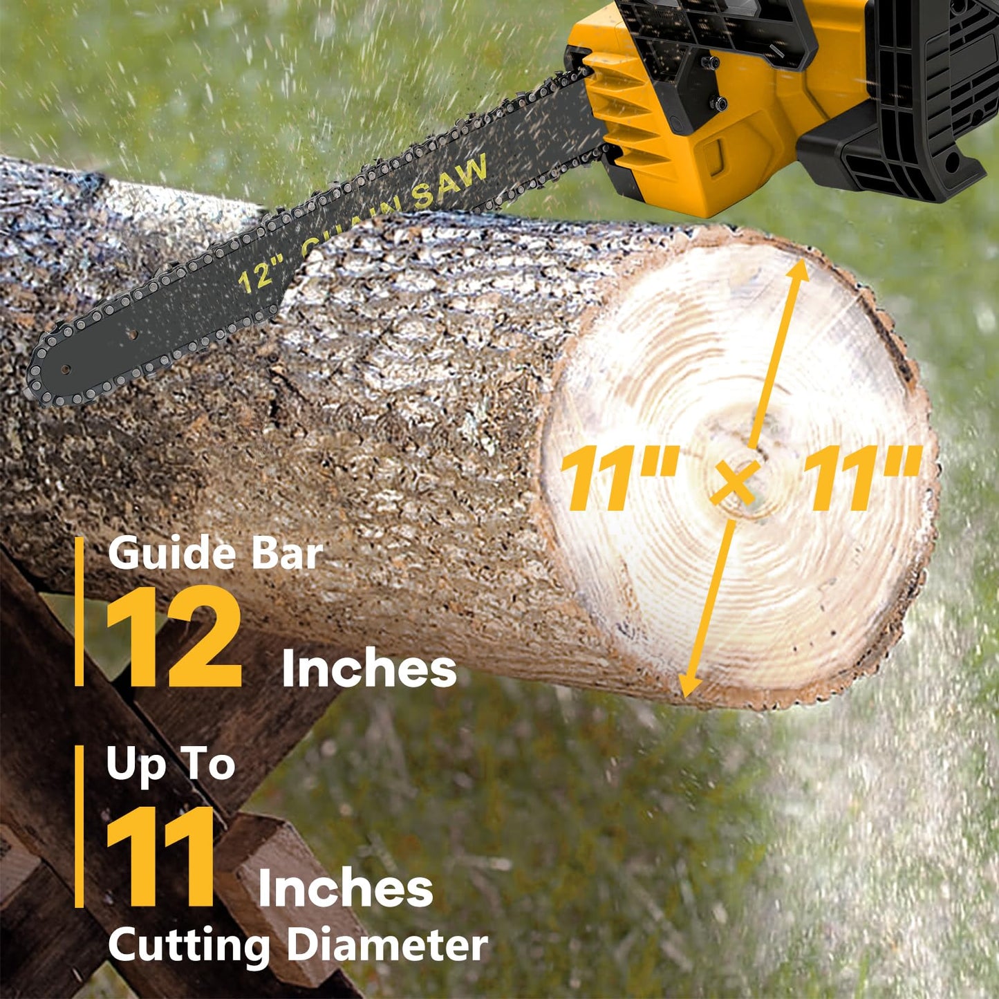 Brushless Chainsaw Compatible with Dewalt 20V Battery, 12 Inch Mini Chainsaw Cordless with 3 Chains and Security Lock Handheld Electric Chainsaw for Wood Cutting, Tree Trimming (No Battery)