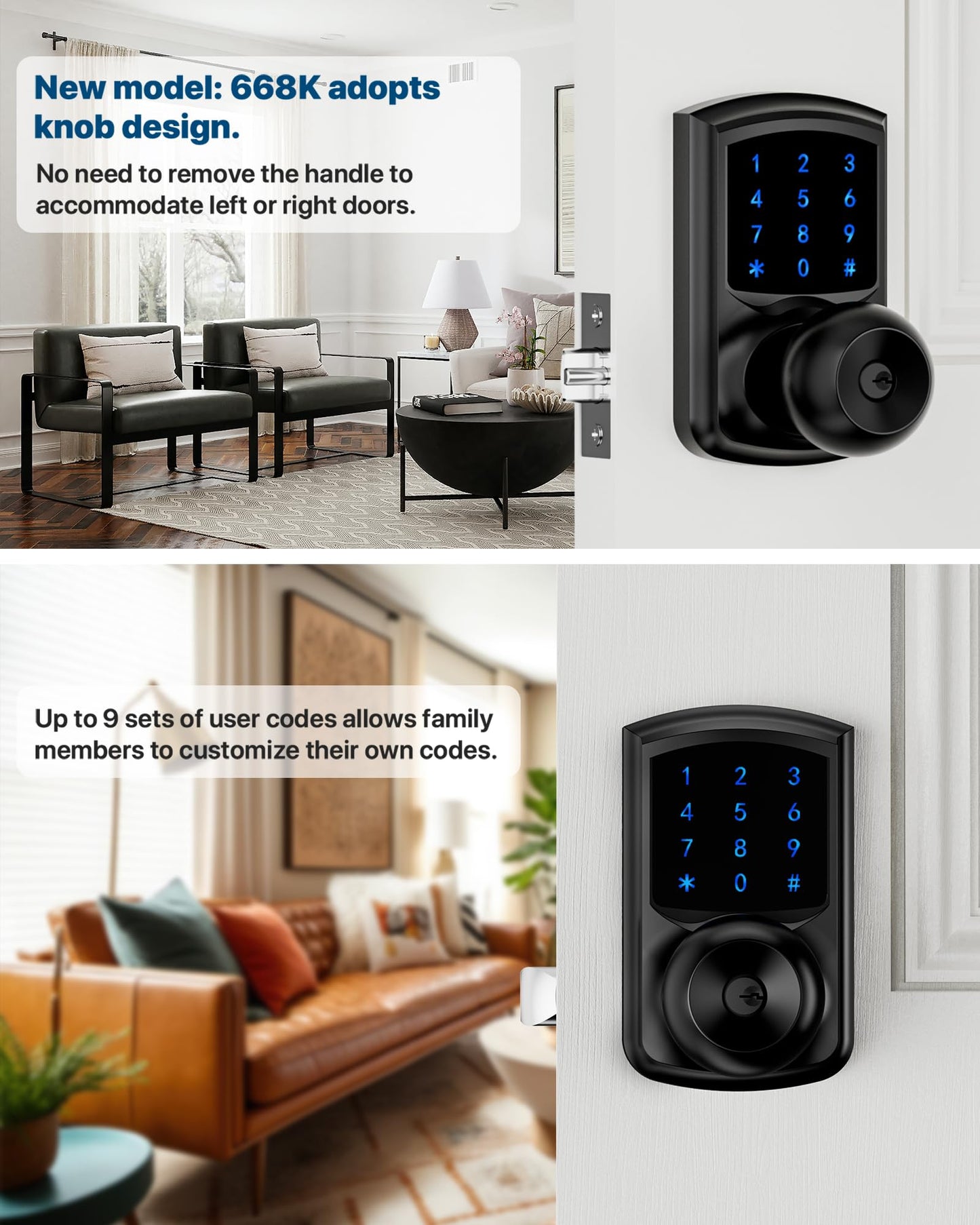 HIDALIFE Keyless Entry Door Lock, Keypad Door Lock with Handle, Touchscreen Digital Lock, Anti-peep Password, Auto-Lock, Easy Install for Front Door, Office, Apartment-Matte Black