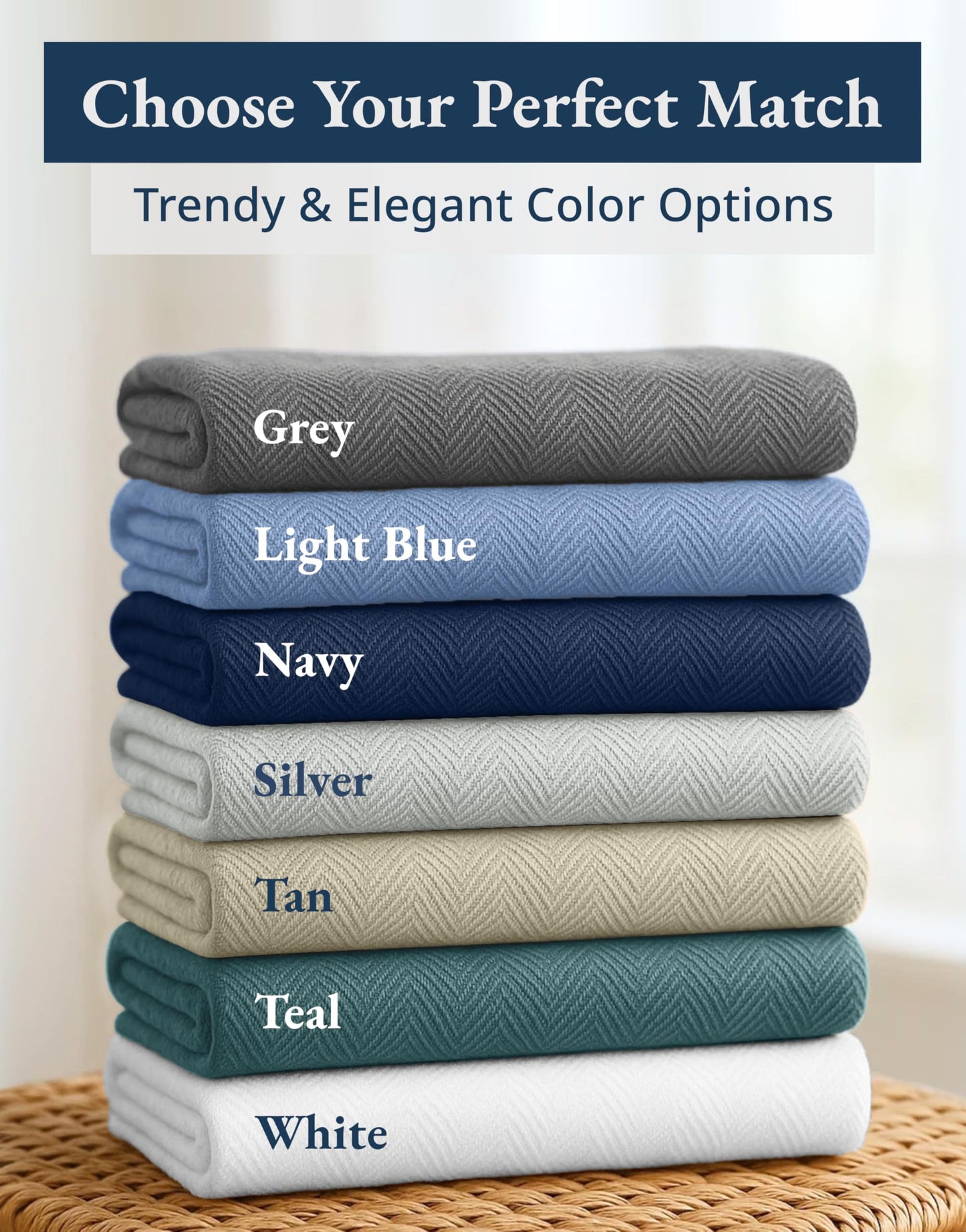 Lane Linen Bed Blankets Queen Size – 100% Cotton Blanket for Couch & Bed, Classic Woven Texture, Soft & Breathable Summer Blanket, Lightweight & Cozy Throw, 90"x90" – Navy