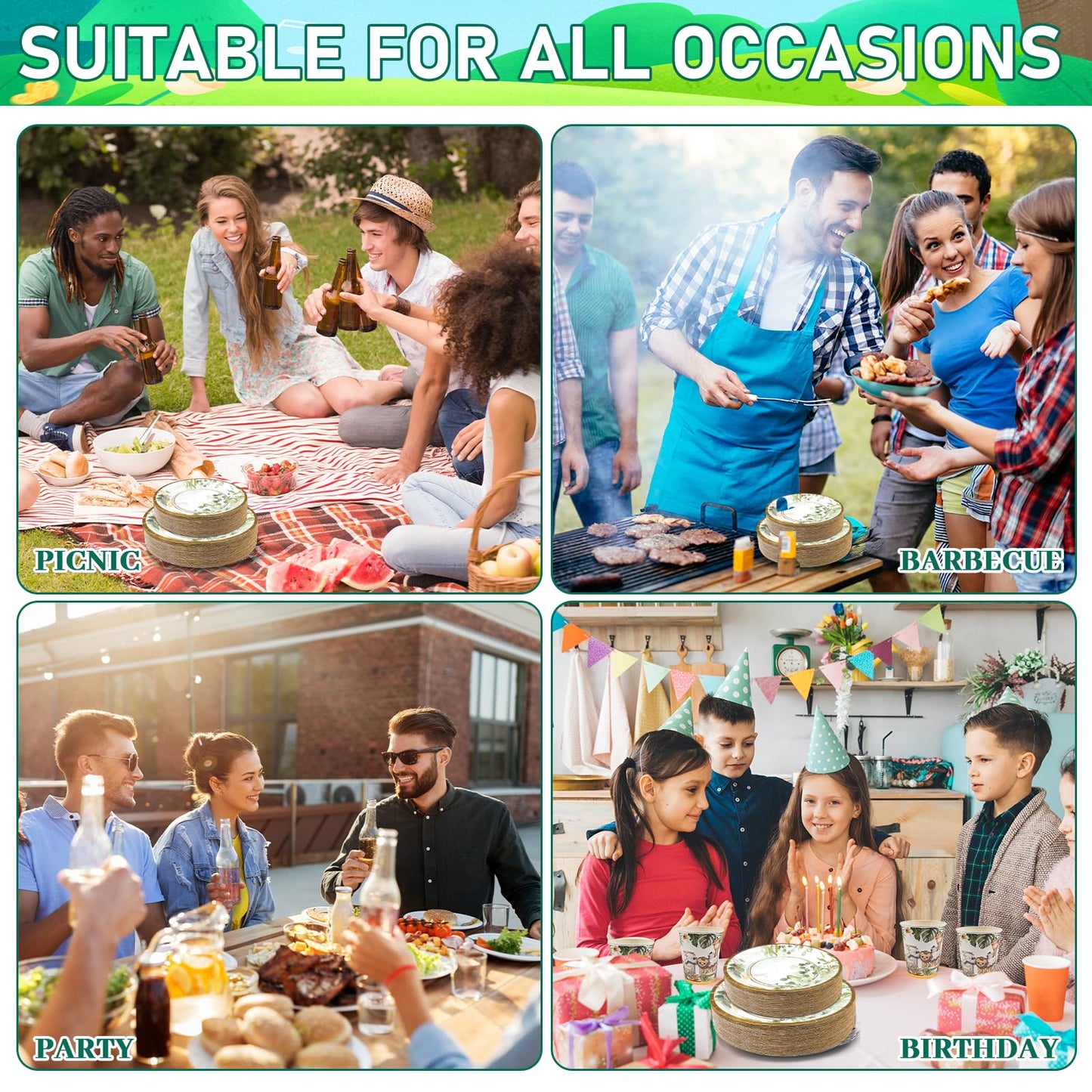 200 Pack Sage Green Plates and Napkins Party Supplies, Disposable Tableware Set, Eucalyptus Plates, Cups, Napkins for Wedding Bridal Baby Shower Birthday Party