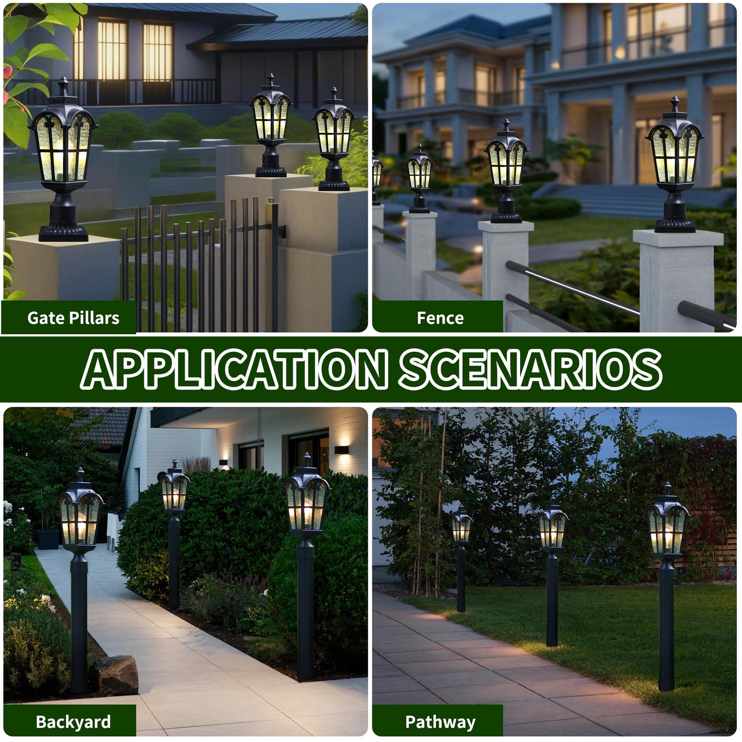 Outdoor Post Lights Fixture Anti-Rust Lamp Post Light Fixture Waterproof Exterior Pole Light Outside Pole Lighting for Yard Pathway Driveway Fence