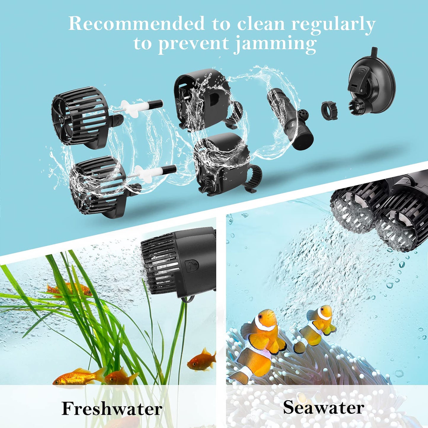 AQQA Aquarium Wave Maker,8W/12W/20W/25W Suction Cup Fish Tank Double Powerhead Pump，110V/60Hz Ultra Quiet Submersible Circulation Pump,360°+180°Adjustable for Freshwater Saltwater (20W 4227GPH)