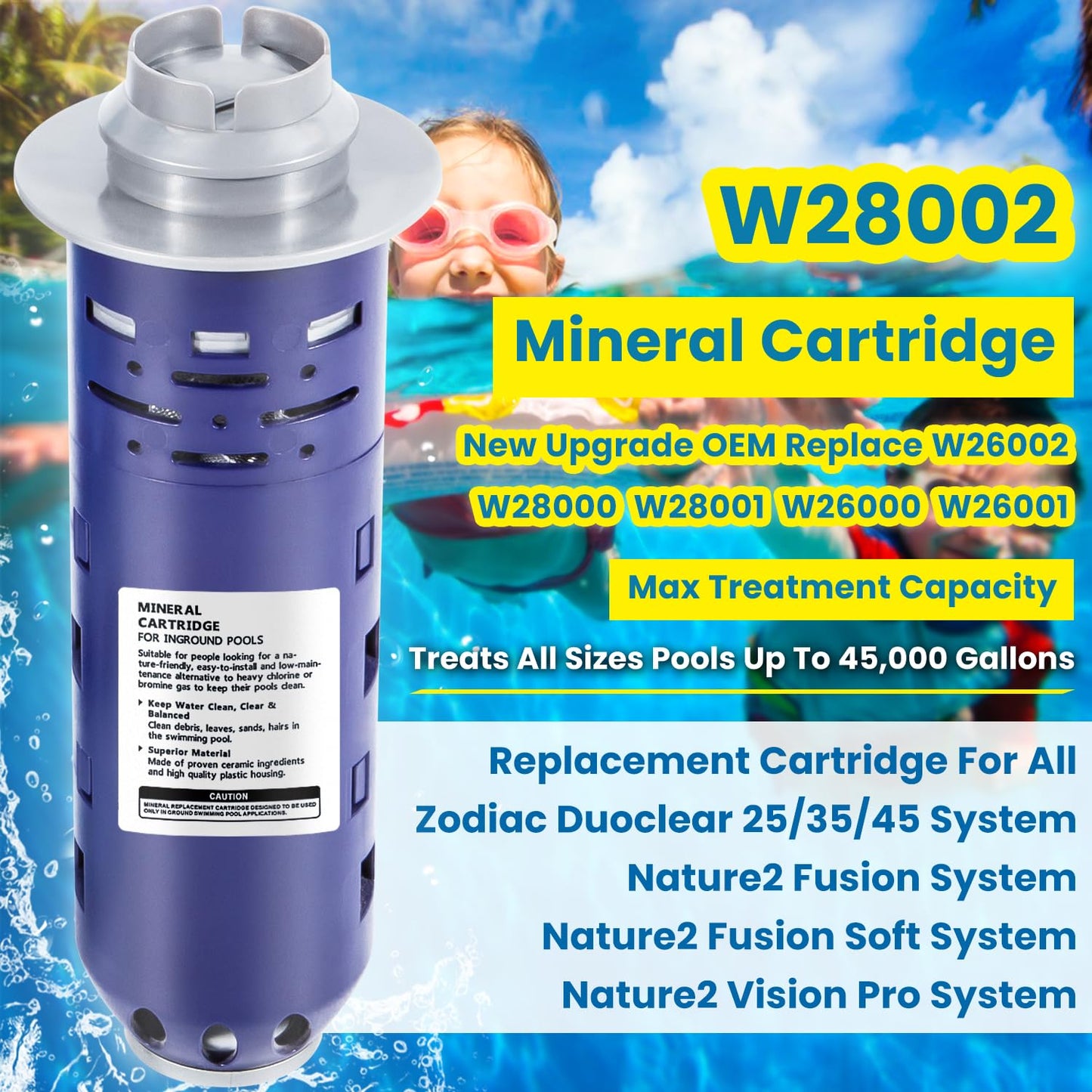 Replacement for Nature2 Duoclear 45 Cartridge W28002 W26002 for All Zodiac Duoclear & Nature2 Fusion, Fusion Soft, Vision Pro System Aboveground Ingroud Swimming Pool Up to 45,000 Gallons