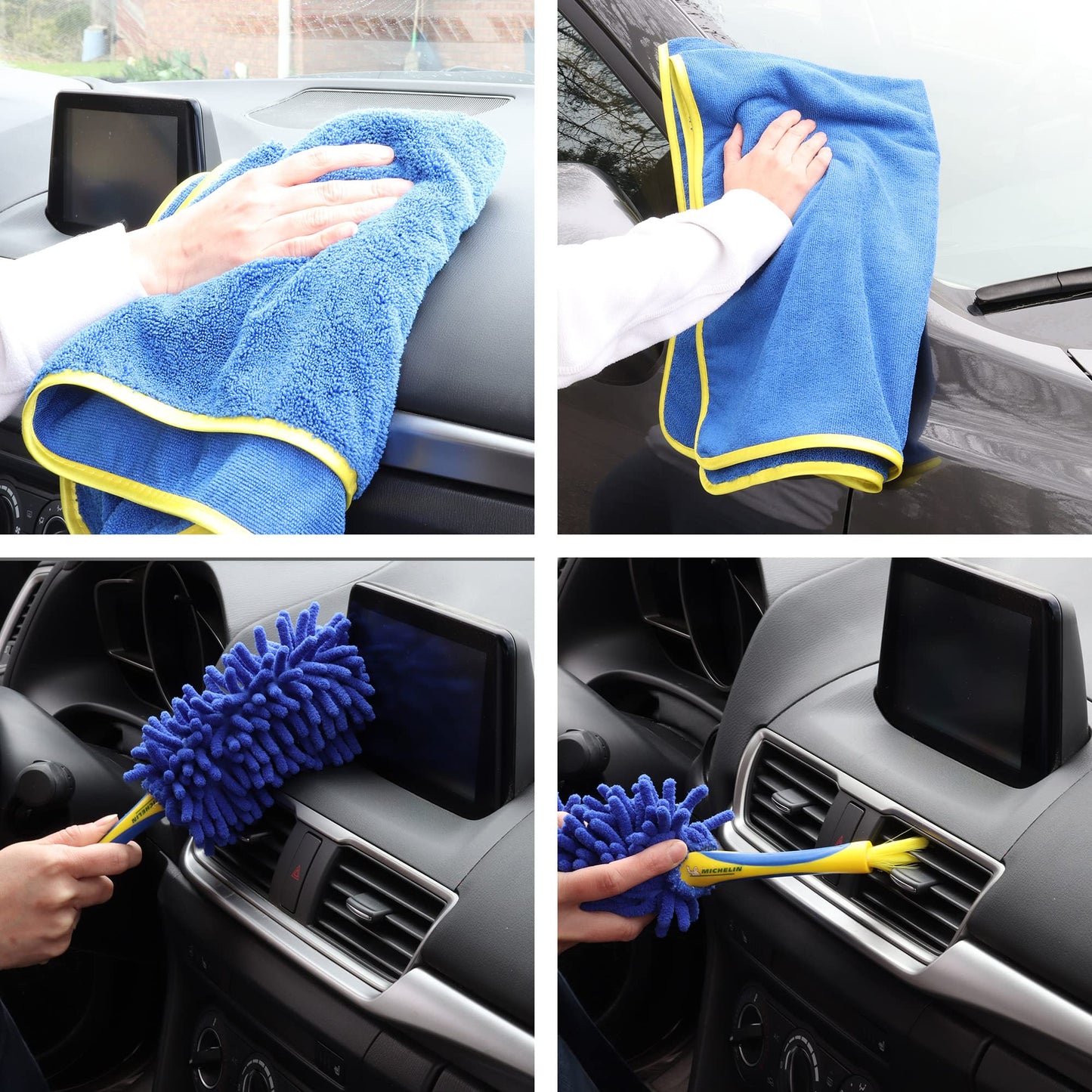 Koolatron Michelin Ultimate 11-Piece Car Wash Kit, 4.5 Gallon Bucket, Wheel Brushes, Microfibre Duster and Detailing Brush and Scrub Sponge, Applicator Pad Kit, Drying Towel, for Car, SUV, Truck