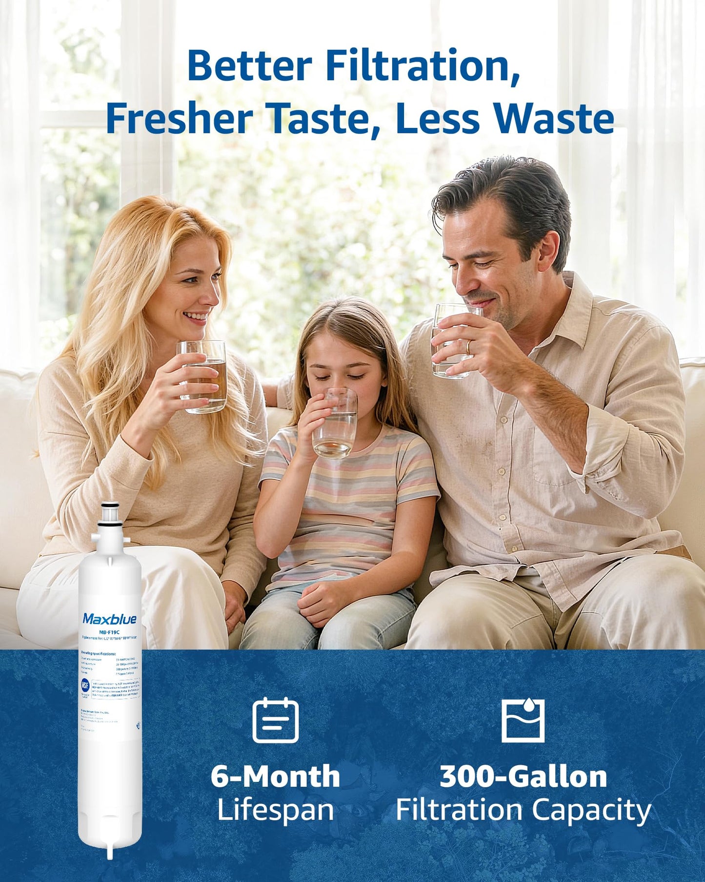 Maxblue MB-F19C (with CHIP) NSF 401 Certified Refrigerator Water Filter, Replacement for GE® RPWFE®, RPWF, WSG-4, WF277, GFE28GMKES, PFE28KBLTS, GFD28GSLSS, PWE23KSKSS, GYE22HMKES, DFE28JSKSS
