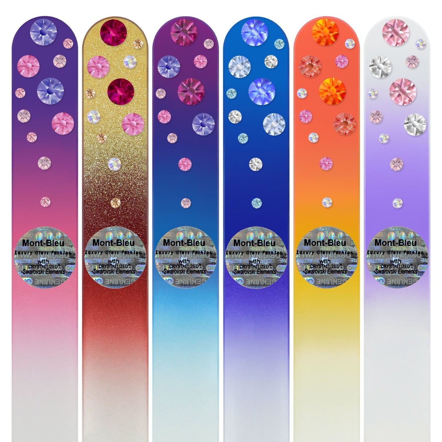 Mont Bleu Gift Set of 5 + 1 free Glass Nail Files hand decorated with crystals - Handmade gifts - Czech Tempered Glass - Best Crystal Nail Files Kit for Natural Nails