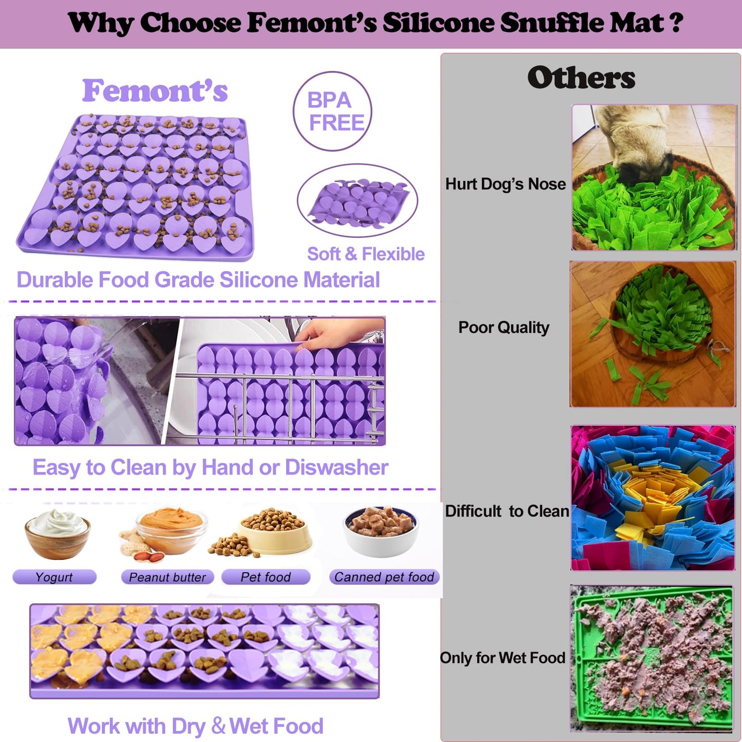 Femont Snuffle Mat for Large Dogs,Silicone Slow Feeder Lick Mat for Slow Eating,Training Smell,Encourages Natural Foraging Skill,Relieving Stress,Interactive Feed Game Toy