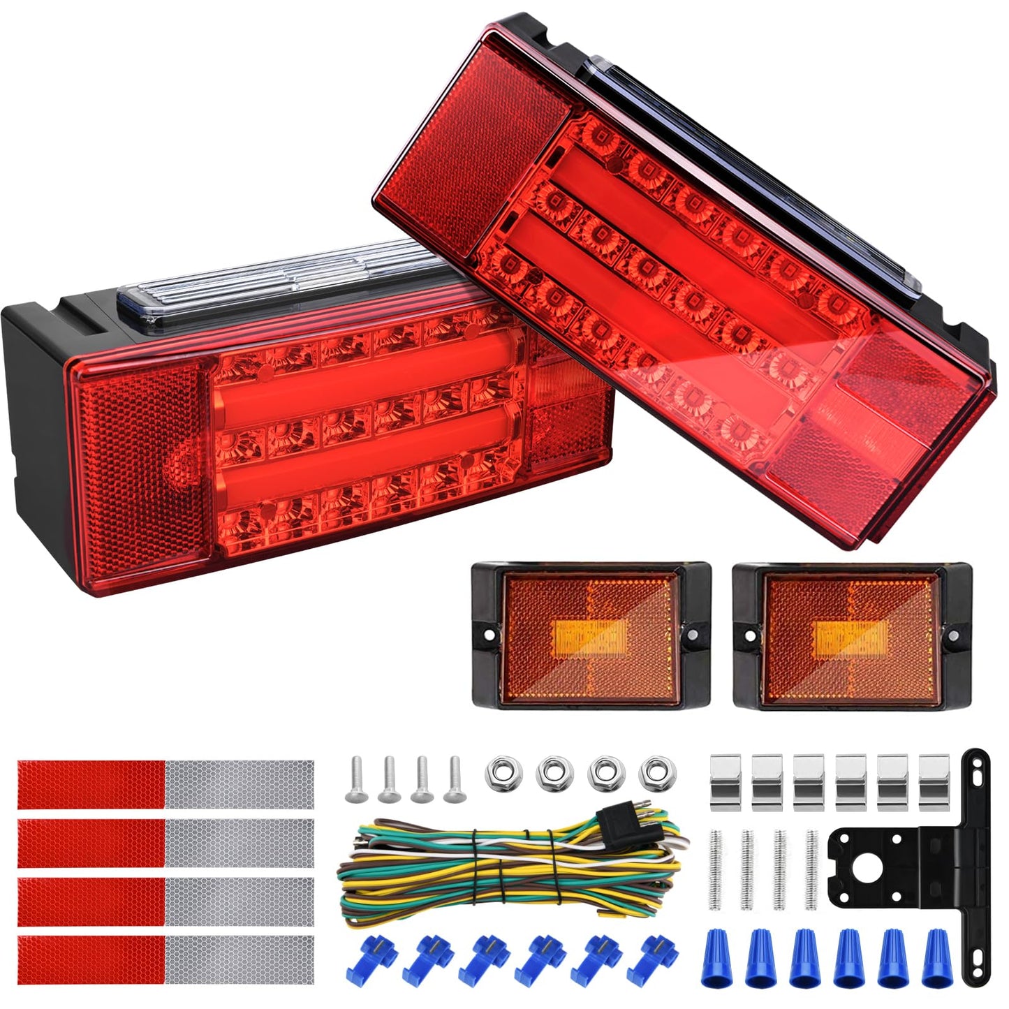 Kohree New LED Submersible Trailer Tail Light Kit, 12V LED Utility Trailer Lights DOT Approval, Submersible License Lights and Wiring Kit Combined Stop,Taillights, Turn for Boat Trailer