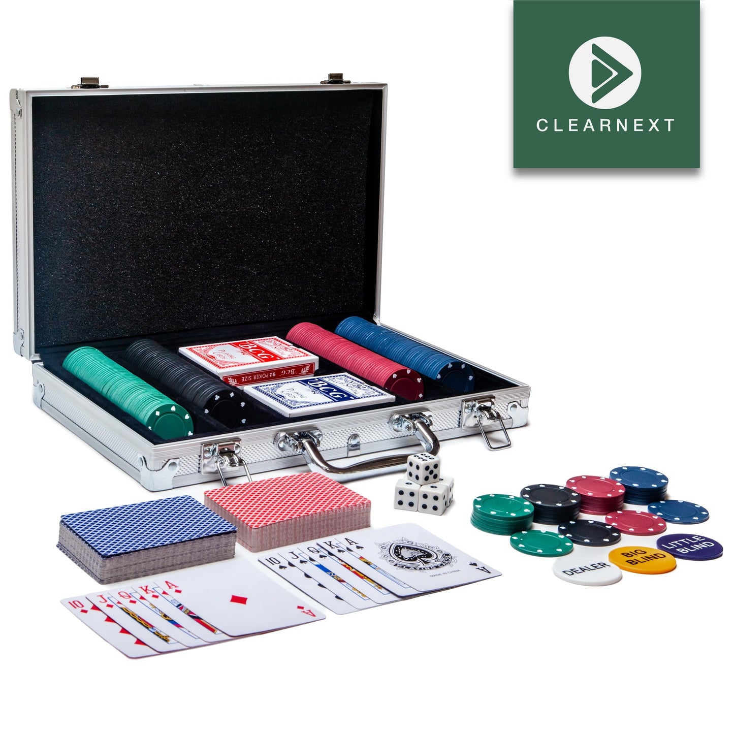 CLEARNEXT Casino Poker Chips Set - 200pcs with Aluminum Case Ideal for Casino Party Accessories for Blackjack, Texas Holdem, Family Games