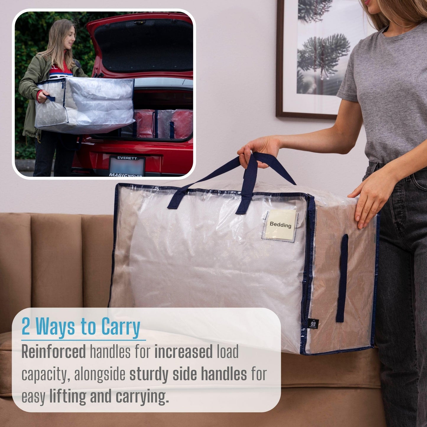 VENO Heavy Duty Extra Large Foldable Storage Bags with Zippers & Carrying Handles, Storage Containers Organizer Tote, Moving Boxes for College Dorm, Travel, Camping, Reusable (Clear, 10 Pack)