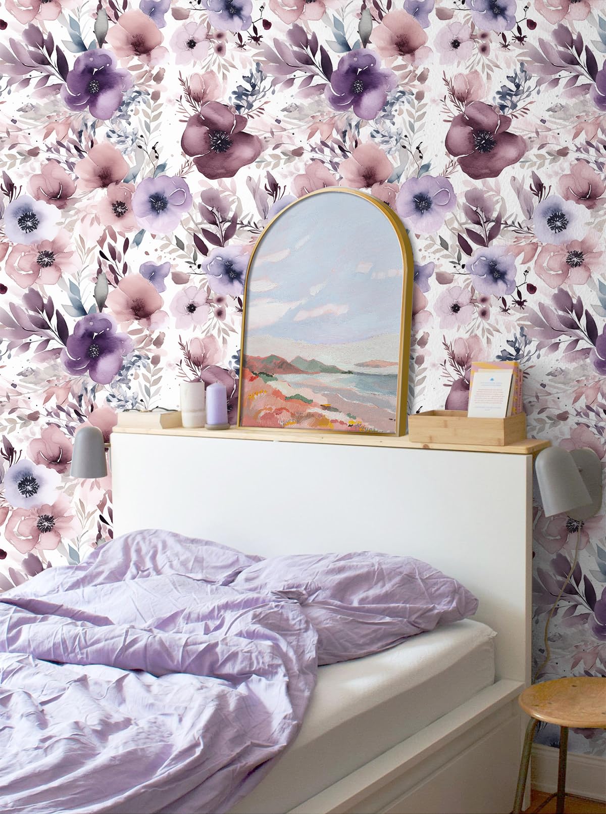 HAOKHOME Floral Peel and Stick Wallpaper Removable Wall Paper Mauve/Purple/White Vinyl Stick on Wall Contact Paper 44.5cm x 3m