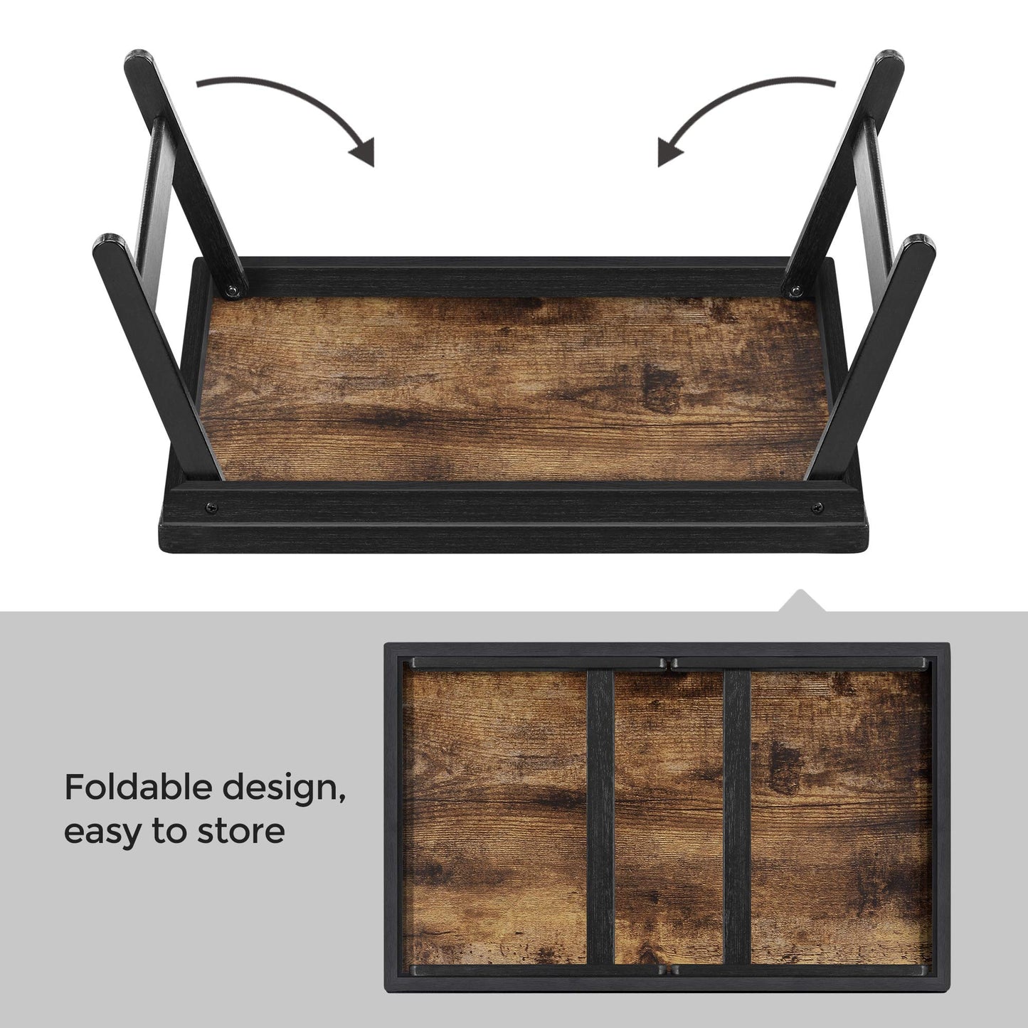 SONGMICS Bed Tray Table with Bamboo Folding Legs, Breakfast Tray for Sofa, Rustic Brown ULLD111B01