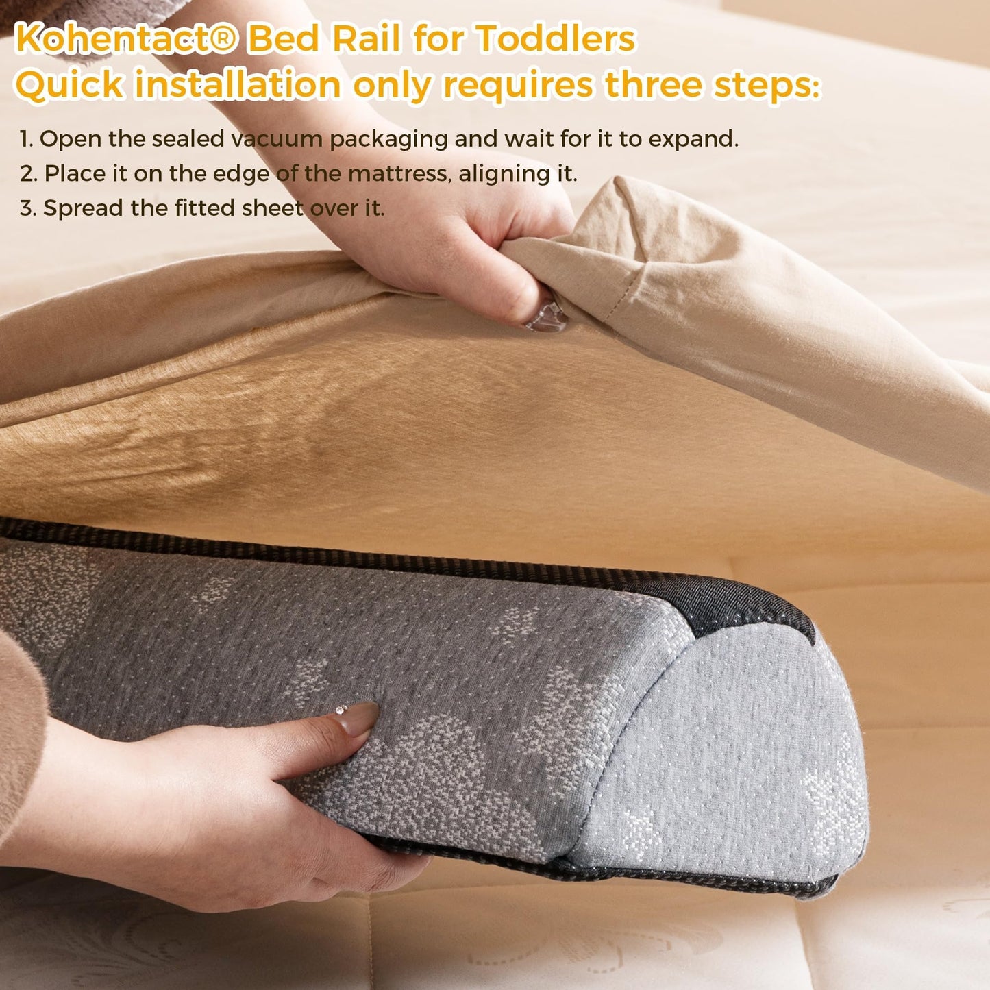 Kohentact Bed Rail Bumpers for Toddlers - Foam Bed Bumper Guard with Dual Non-Slip Pads Waterproof Washable Soft Removable Cover Safe Bed Rail for Toddlers, Kids Seniors