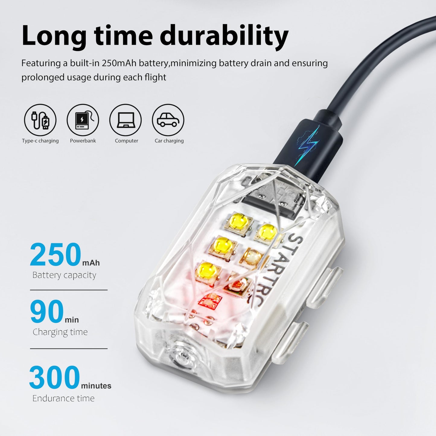STARTRC Drone Strobe Light, Anti Collision Light, Rechargable Flash Led Lamp Light for FAA Drone Night Flying, Fits For DJI Mini 4 Pro, Air 3, Mavie 3, Mini 2 SE and All RC Drones Accessory(2pc)