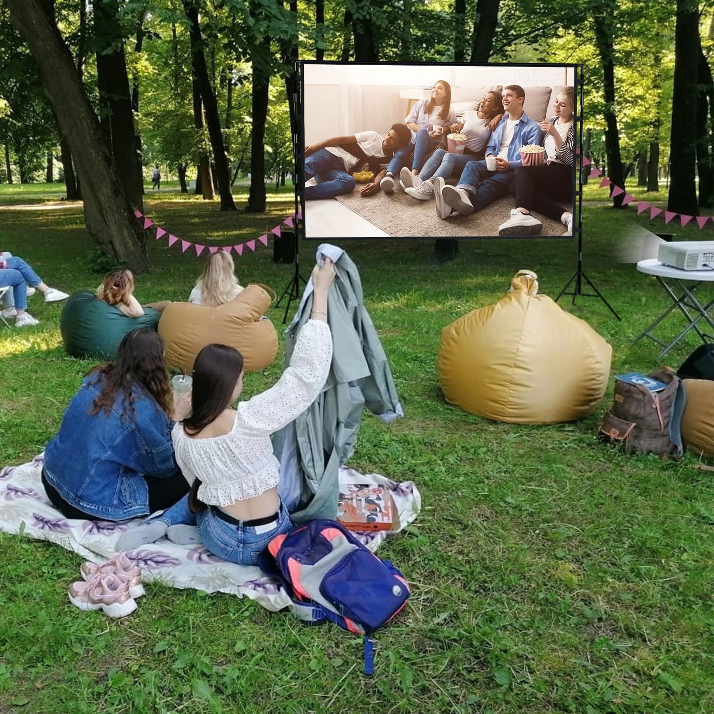 Projectior Screen with Stand,120 inch Portable Foldable Projector Screen 16:9 HD Indoor Outdoor Projector Movies Screen with Carrying Bag for Home Theater Camping and Recreational Events