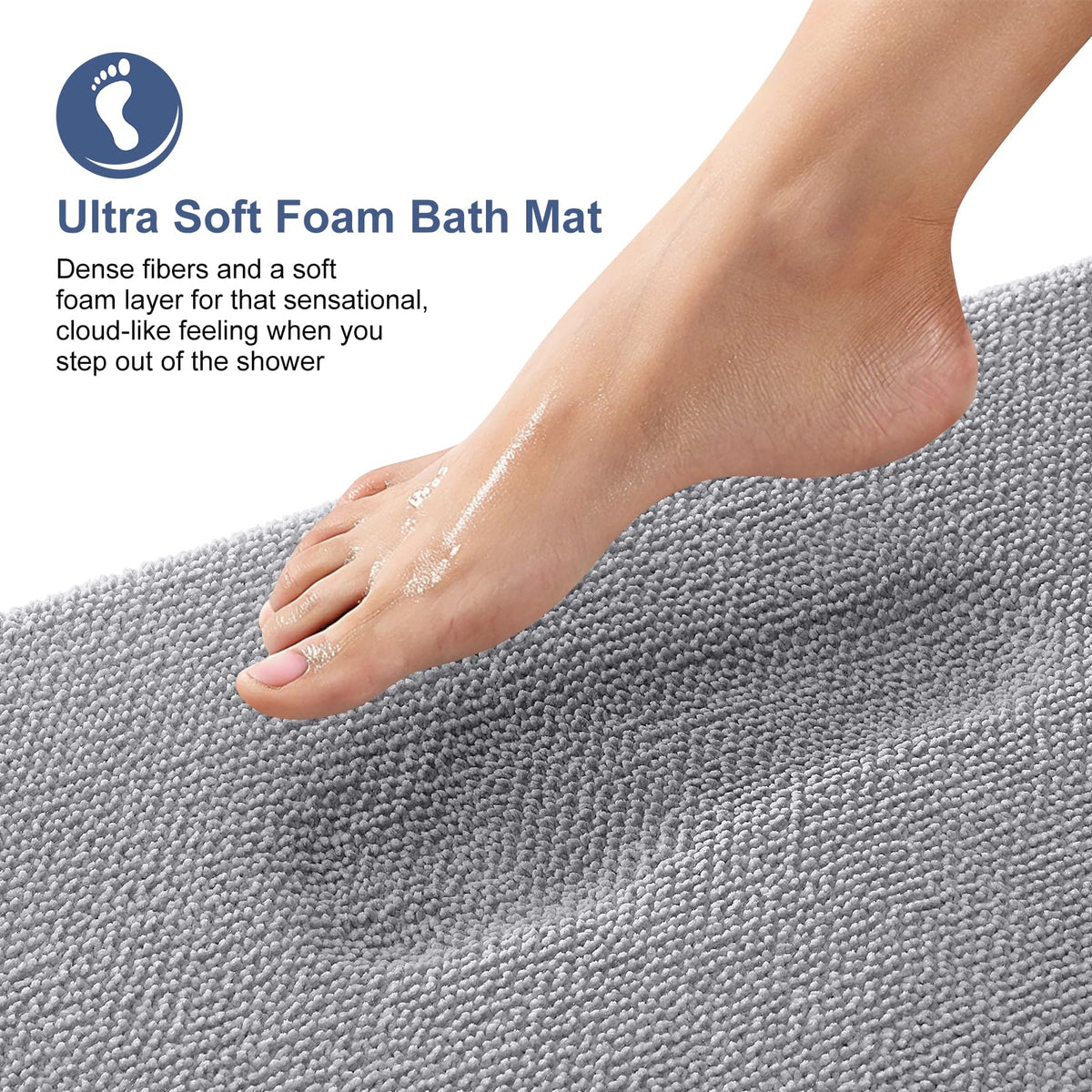 OLANLY Luxury Memory Foam Bath Mat, Extra Soft Absorbent Bathroom Mats, Quick Dry Bathroom Rugs, Non-Slip, Machine Washable Bath Mats for Bathroom Floor, Tub and Shower, 24x36, Grey