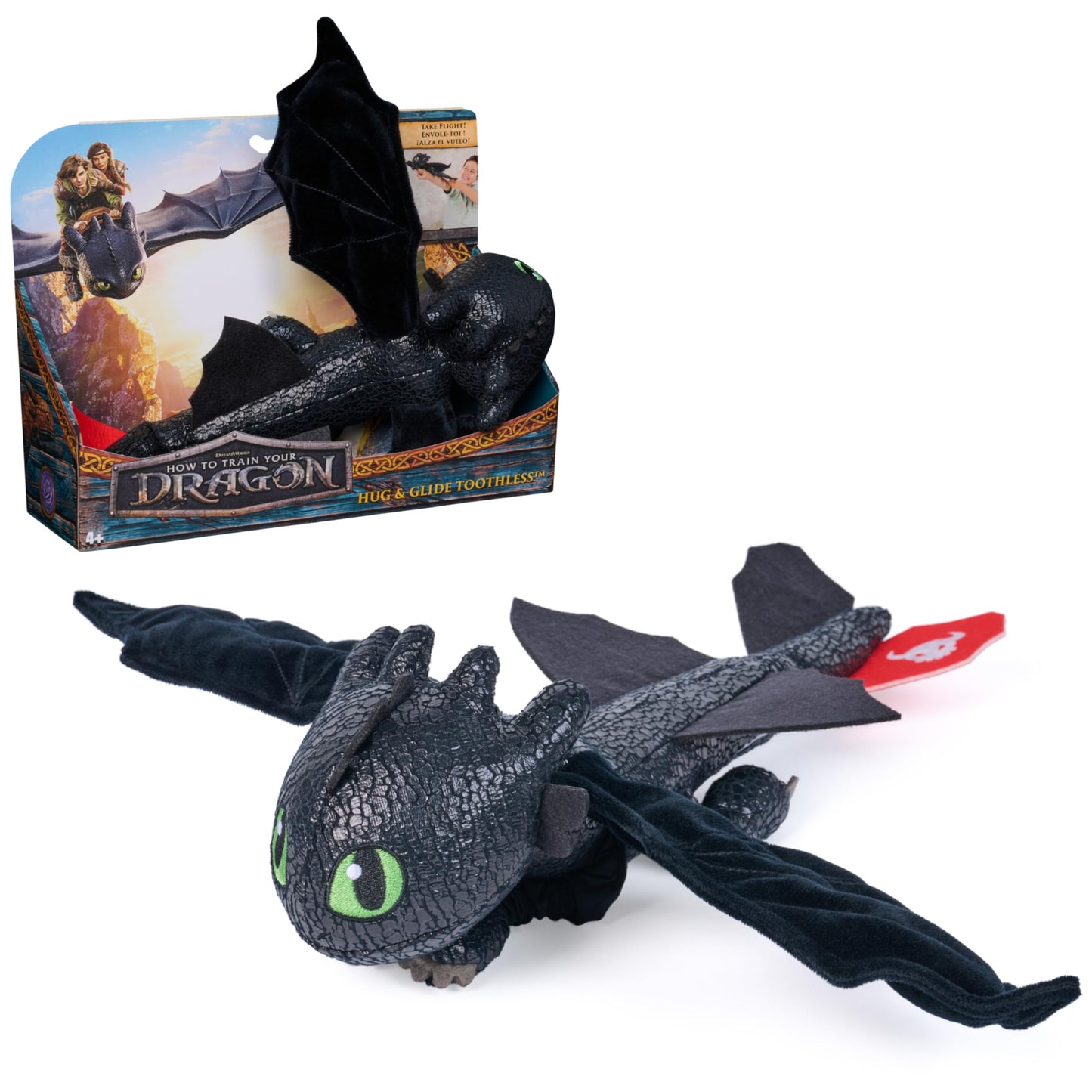 DreamWorks Dragons How to Train Your Dragon, Hug and Glide Toothless Plush Toy, 12” Dragon Stuffed Animal, Kids Toys for Boys Ages 4 and Up