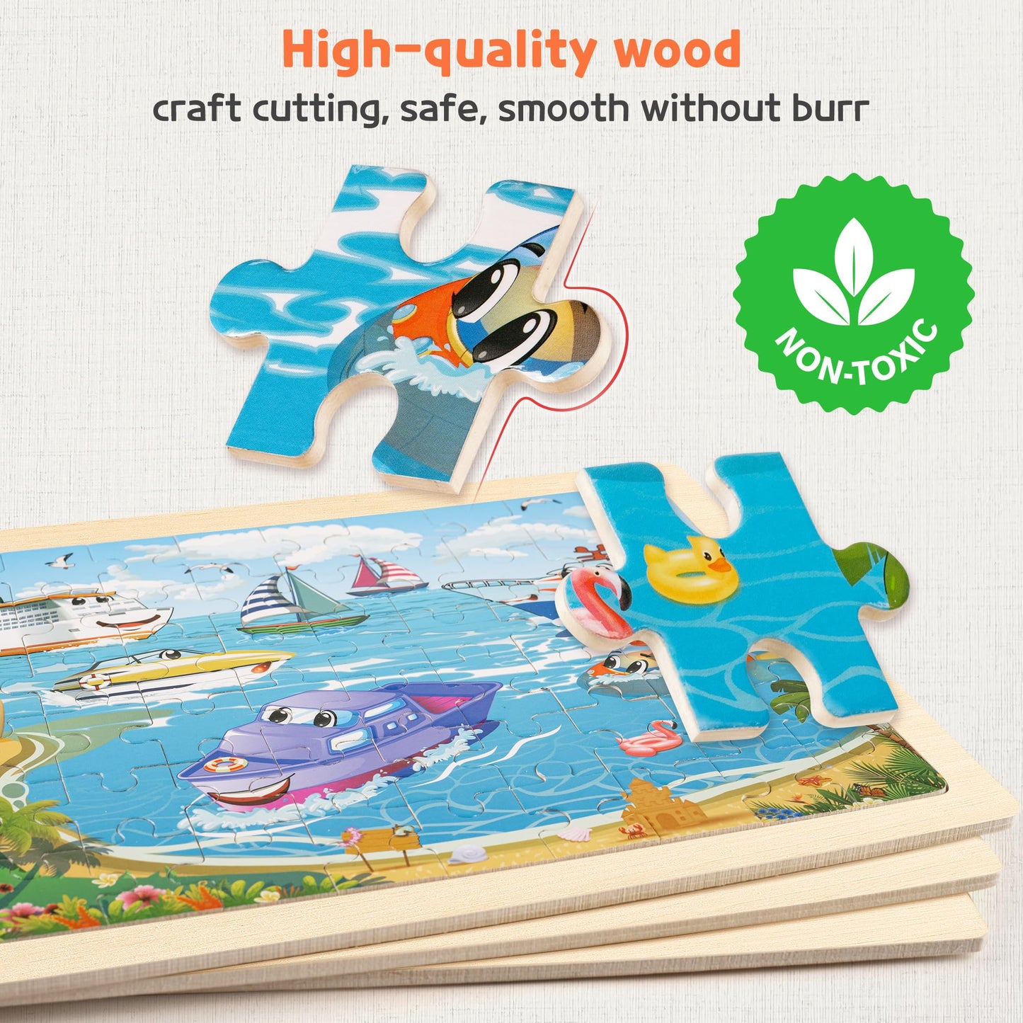 SYNARRY Wooden Vehicle Puzzles for Kids 3-5, 6 Packs 60 PCs Jigsaw Puzzles for Kids 4-8 Years Old, Wood Kids Puzzles Ages 5-8, Preschool Educational Toys Gifts for 3 4 5 6 7 8 Year Old