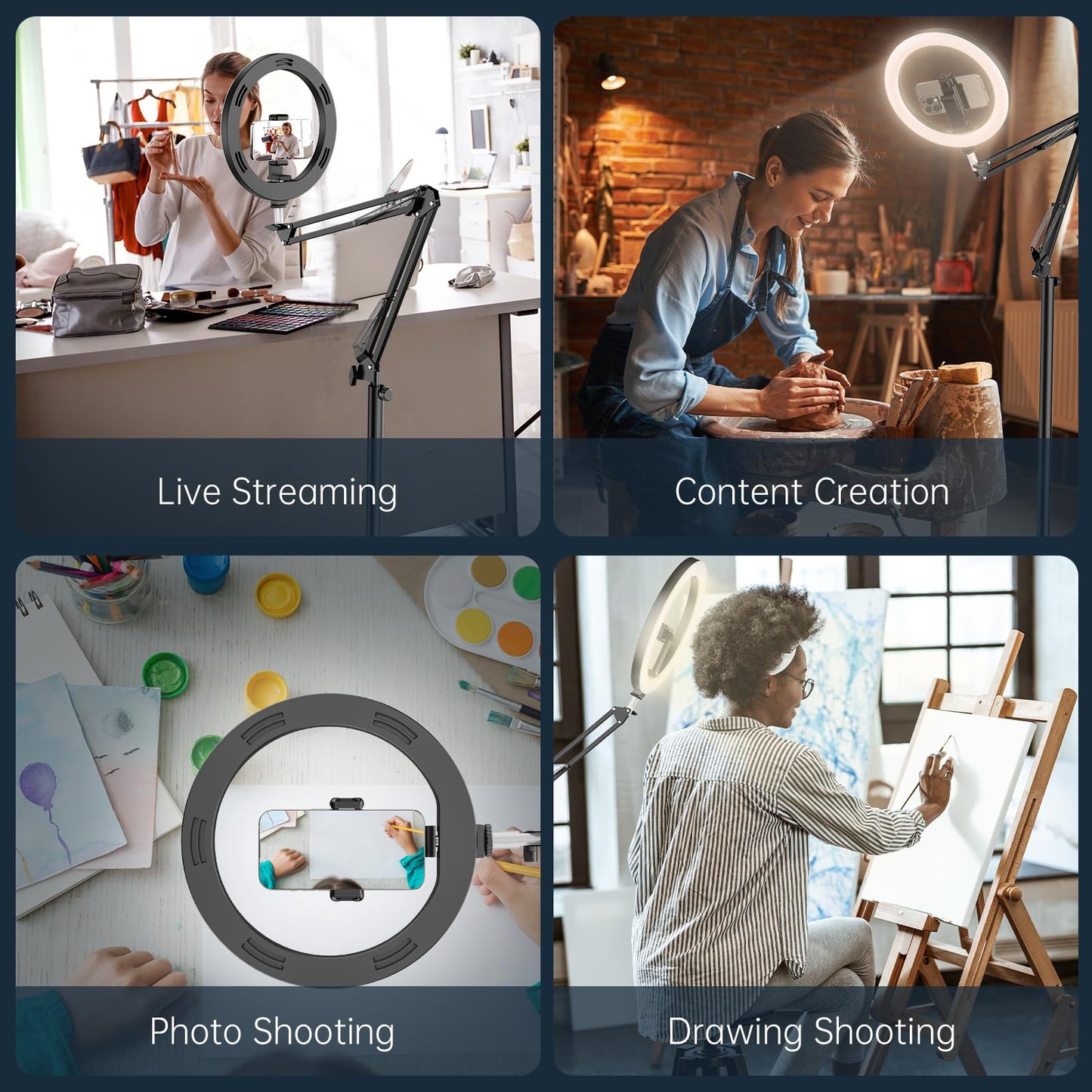 12" Ring Light with Stand and Phone Holder, Overhead Phone Mount Tripod, RingLight Adjustable 72" Height, Phone Stand for Video Recording iPhone Filming Photo Cooking TikTok YouTube, LED CRI >95