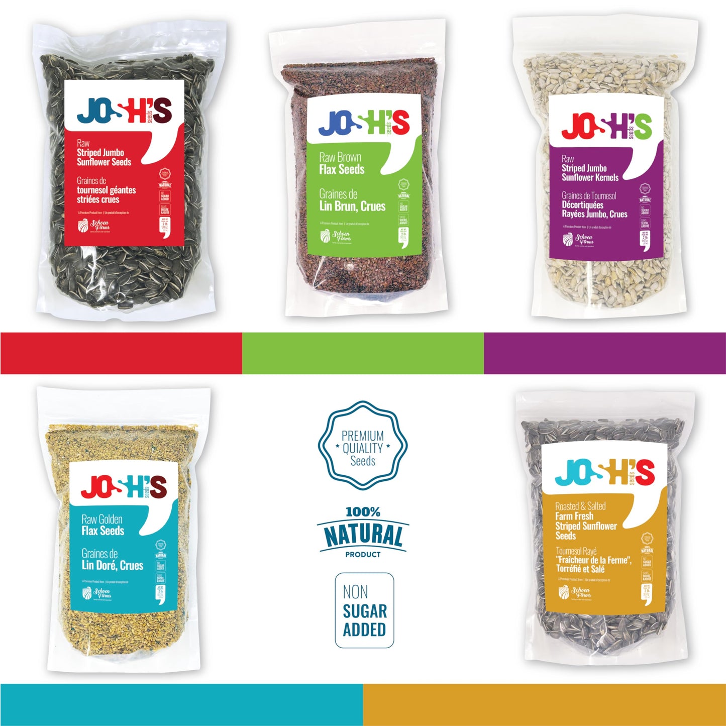 Josh's Seed Raw Striped Jumbo Sunflower Seeds (2 LBS) - Product of Canada