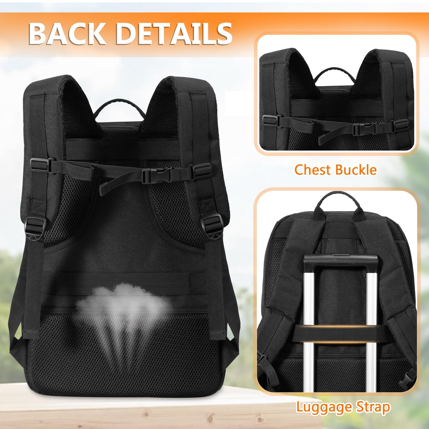 BAFASO Tactical Lunch Backpack for Women & Men, 17 Inch Laptop Backpack with Insulated Lunch Cooler Bag, Black